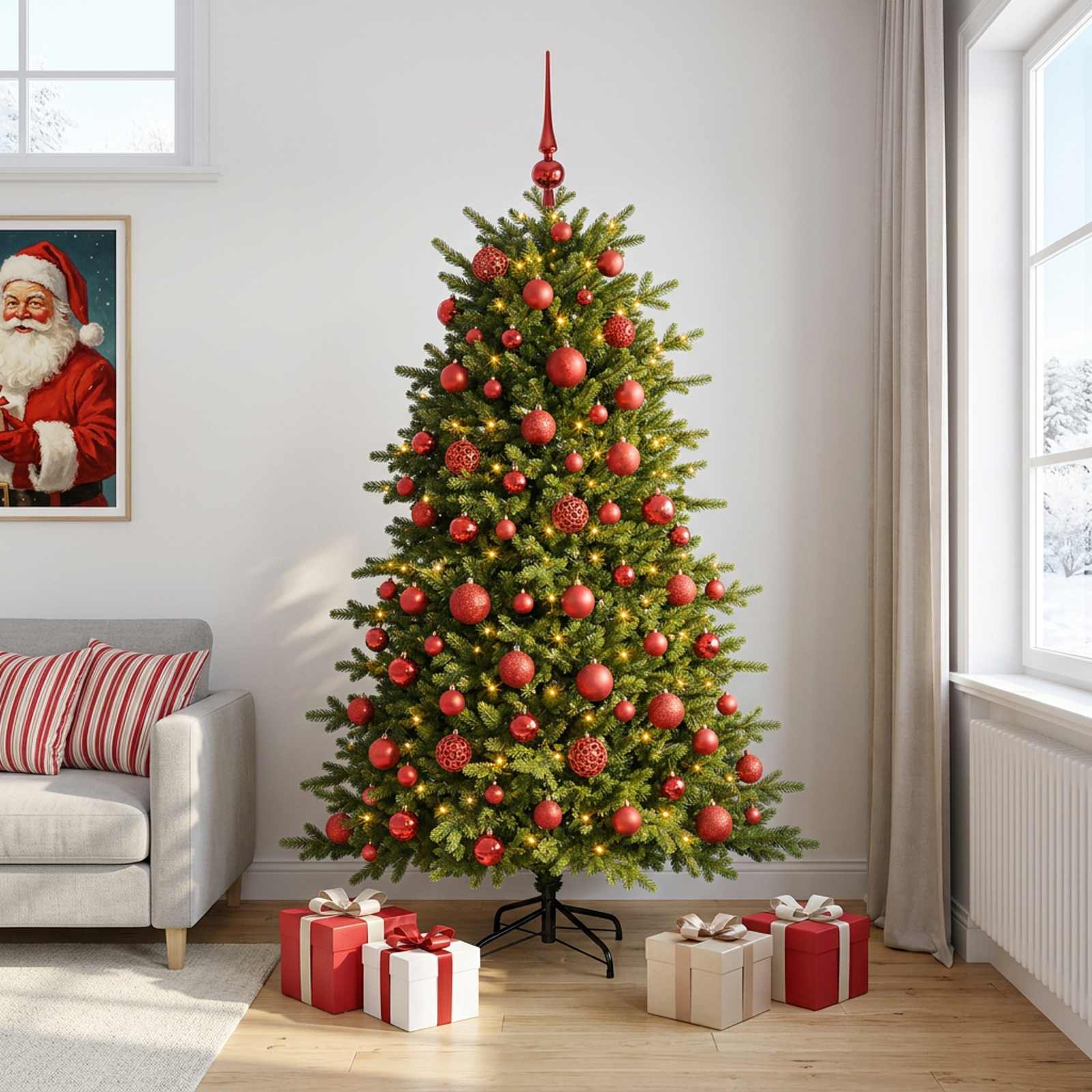 Umetna božična jelka z bučko 240 cm 300 LED Toplo bela