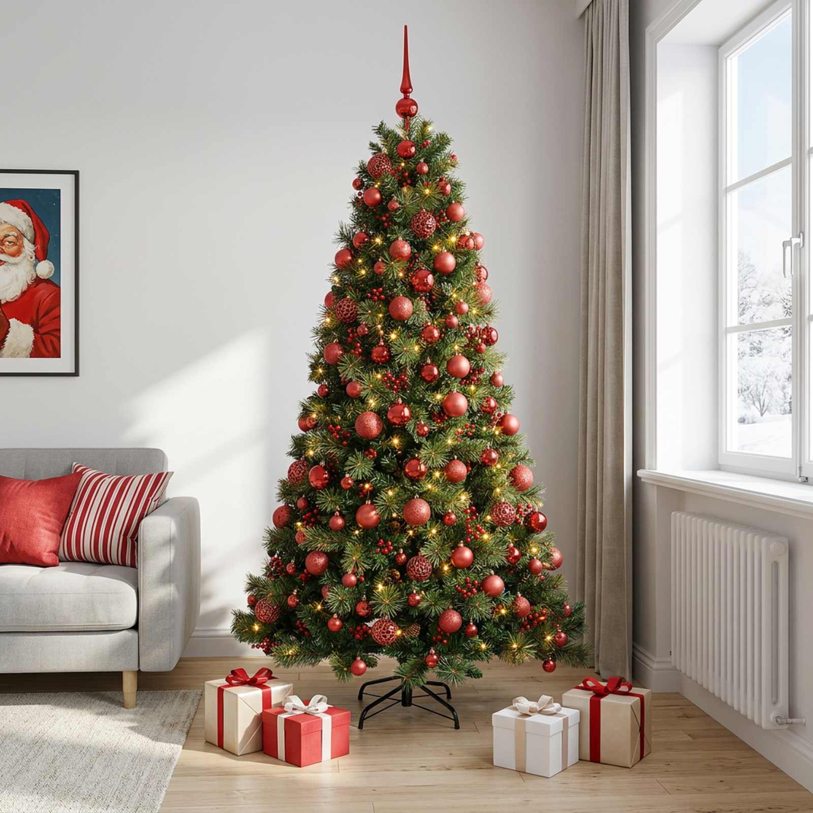 Umetna božična jelka z bučko 180 cm 300 LED Toplo bela
