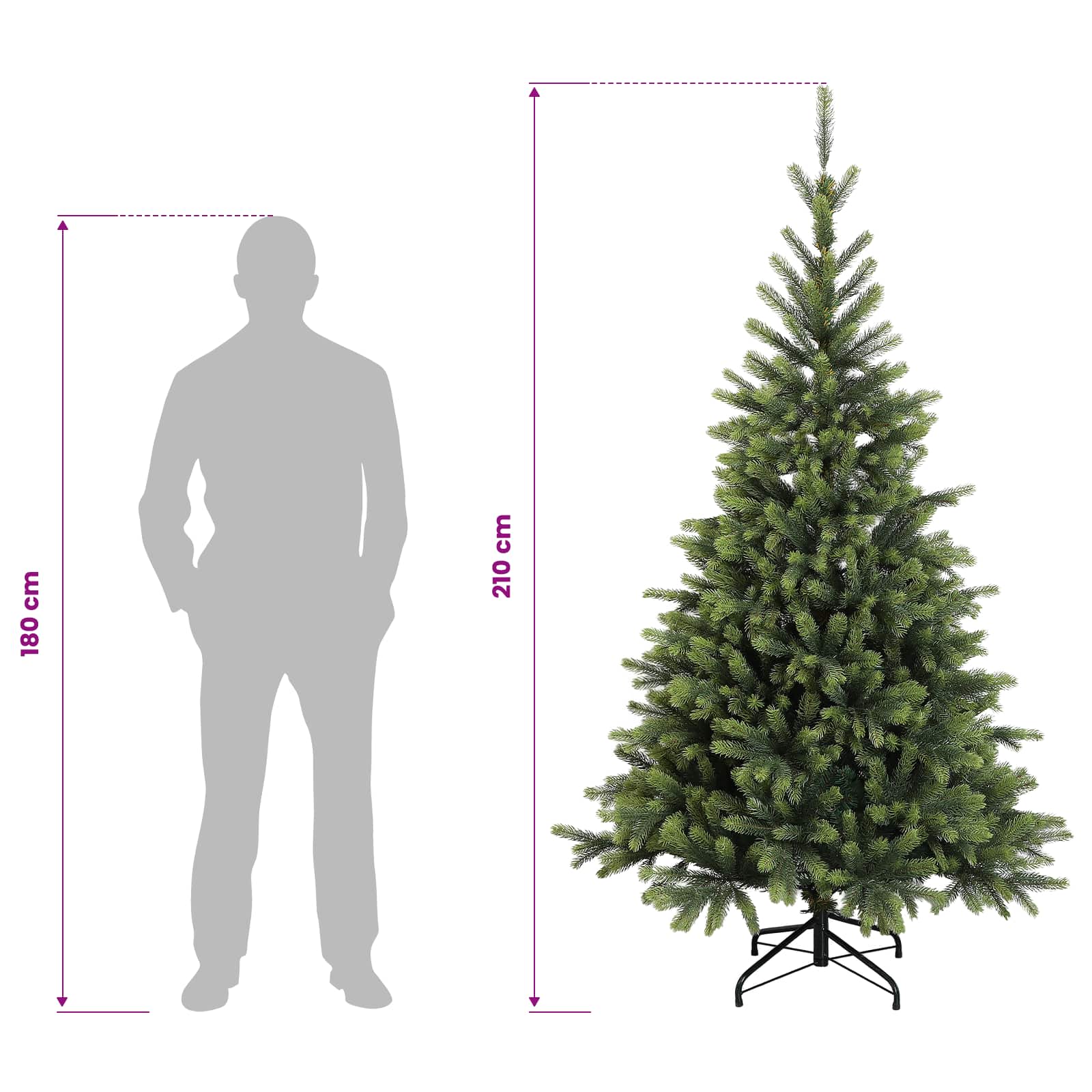 Umetna božična jelka z bučko 210 cm 300 LED Toplo bela