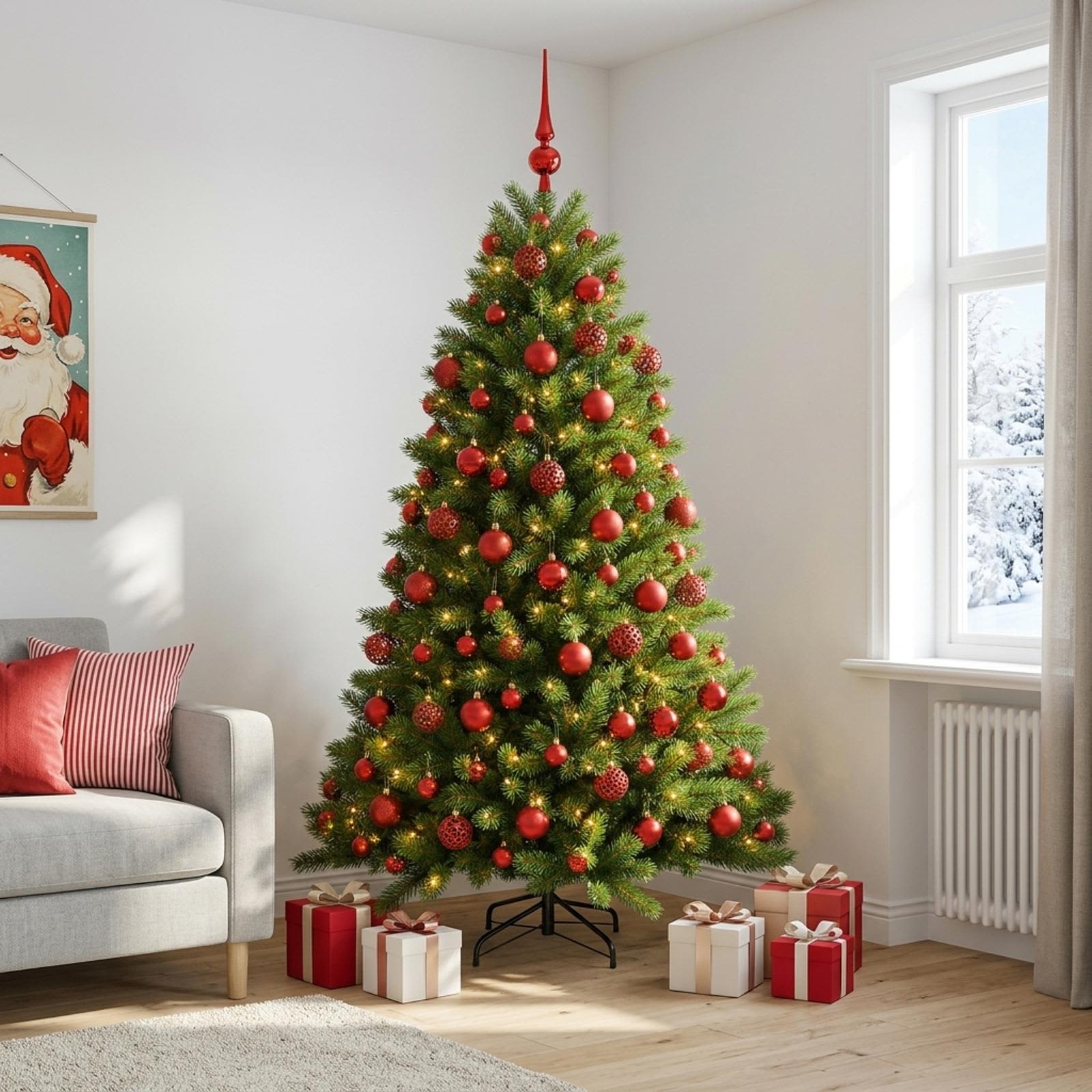 Umjetno božično drevo z okrasnimi kroglami 210 cm 300 LED