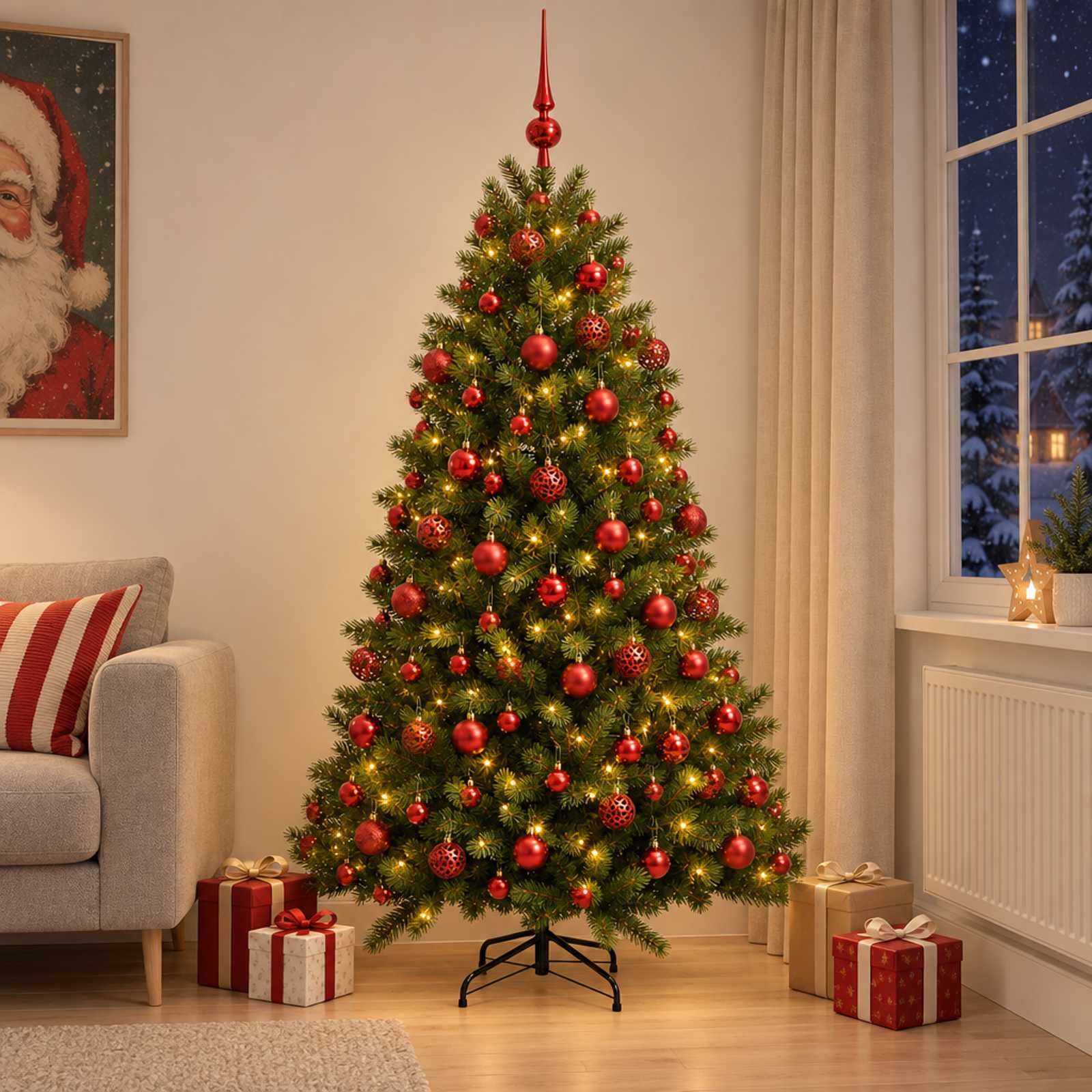 Umjetno božično drevo z okrasnimi kroglami 210 cm 300 LED