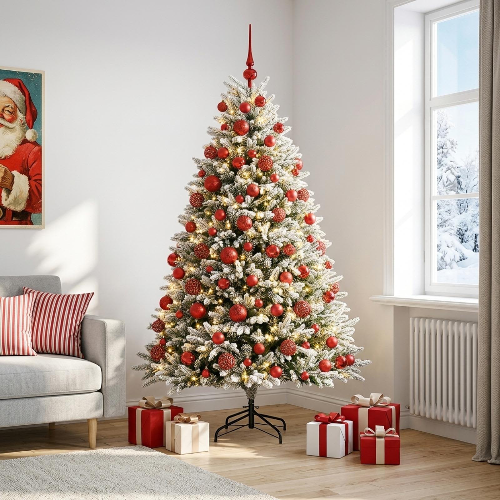 Umjetno božično drevo z okrasnimi kroglami 180 cm 300 LED