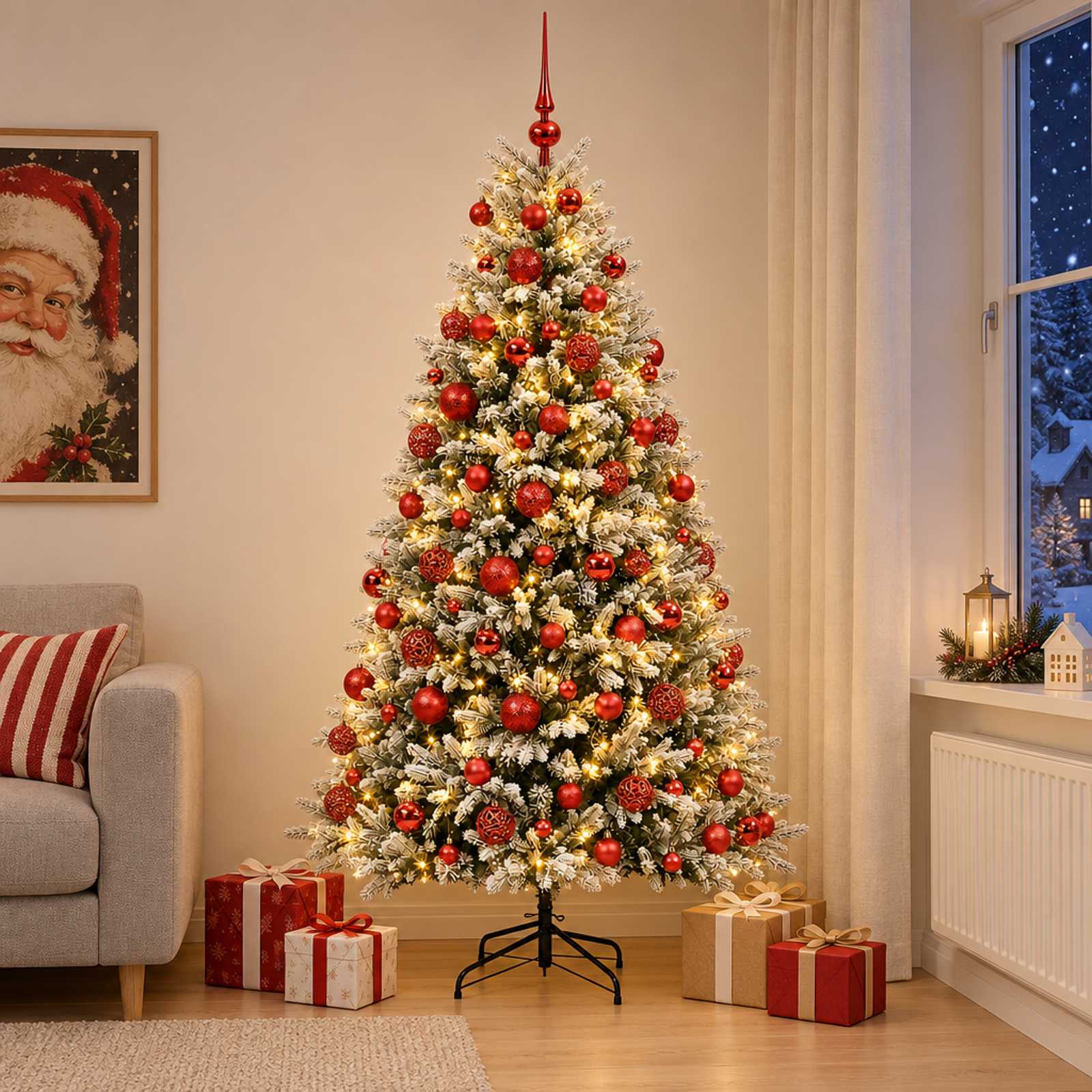 vidaXL - Kunstkerstboom - met - Ballen - 180 - cm - 300 - LED's - Warmwit