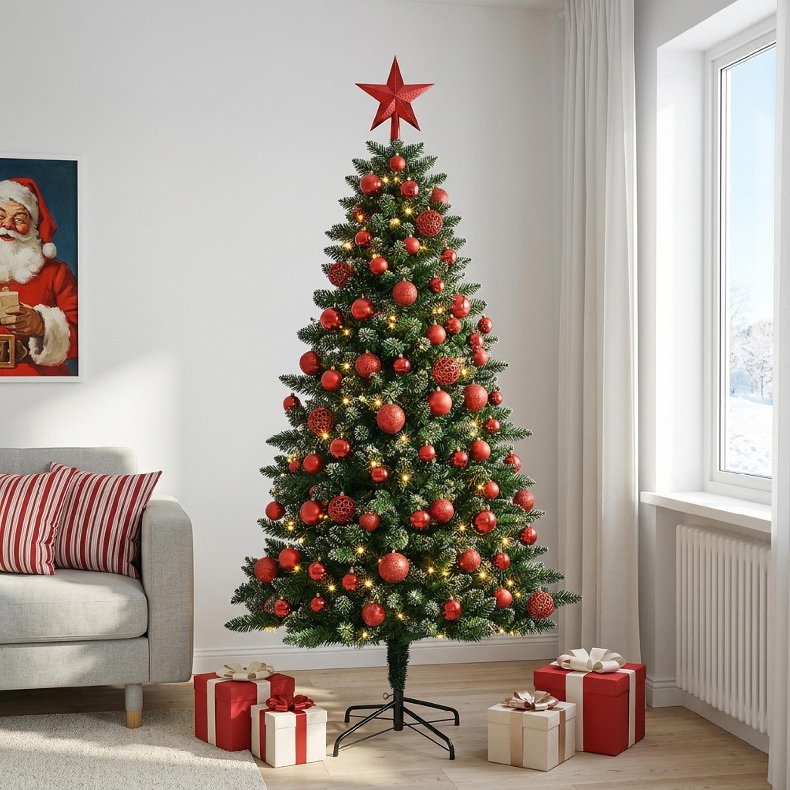 Umjetno božično drevo z okrasnimi kroglami 210 cm 300 LED