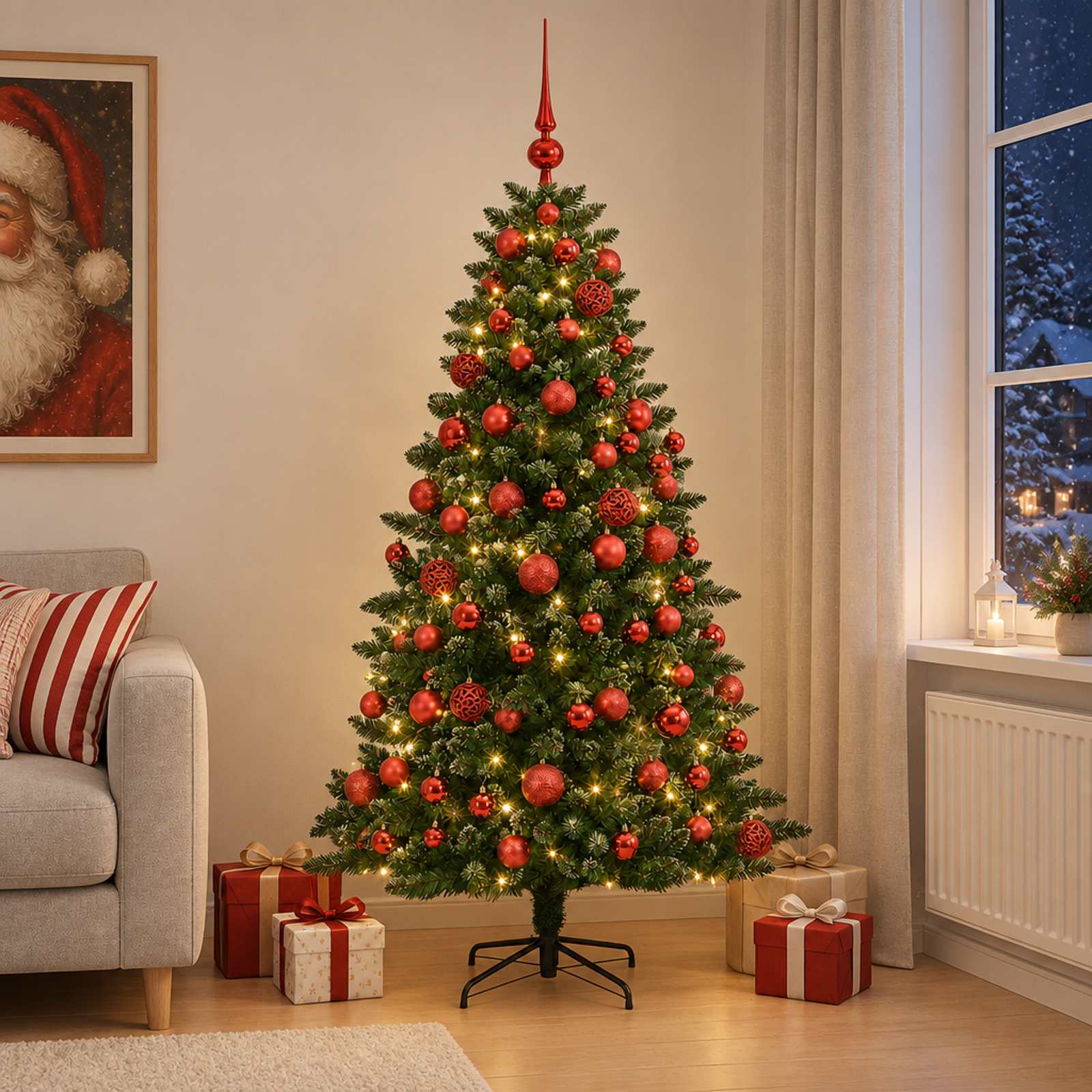 Umjetno božično drevo z okrasnimi kroglami 210 cm 300 LED