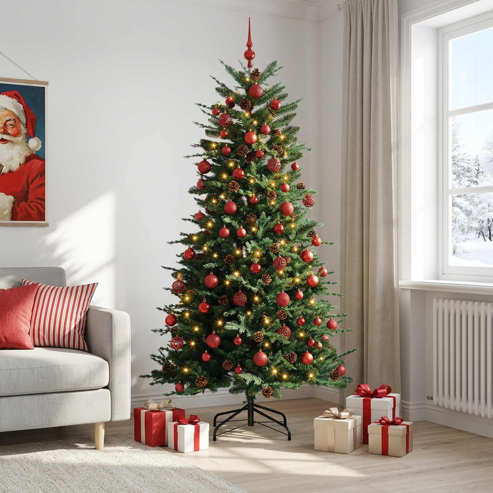 Umetno Zložljivo Božično Drevo 180 cm 300 LED Toplo bela