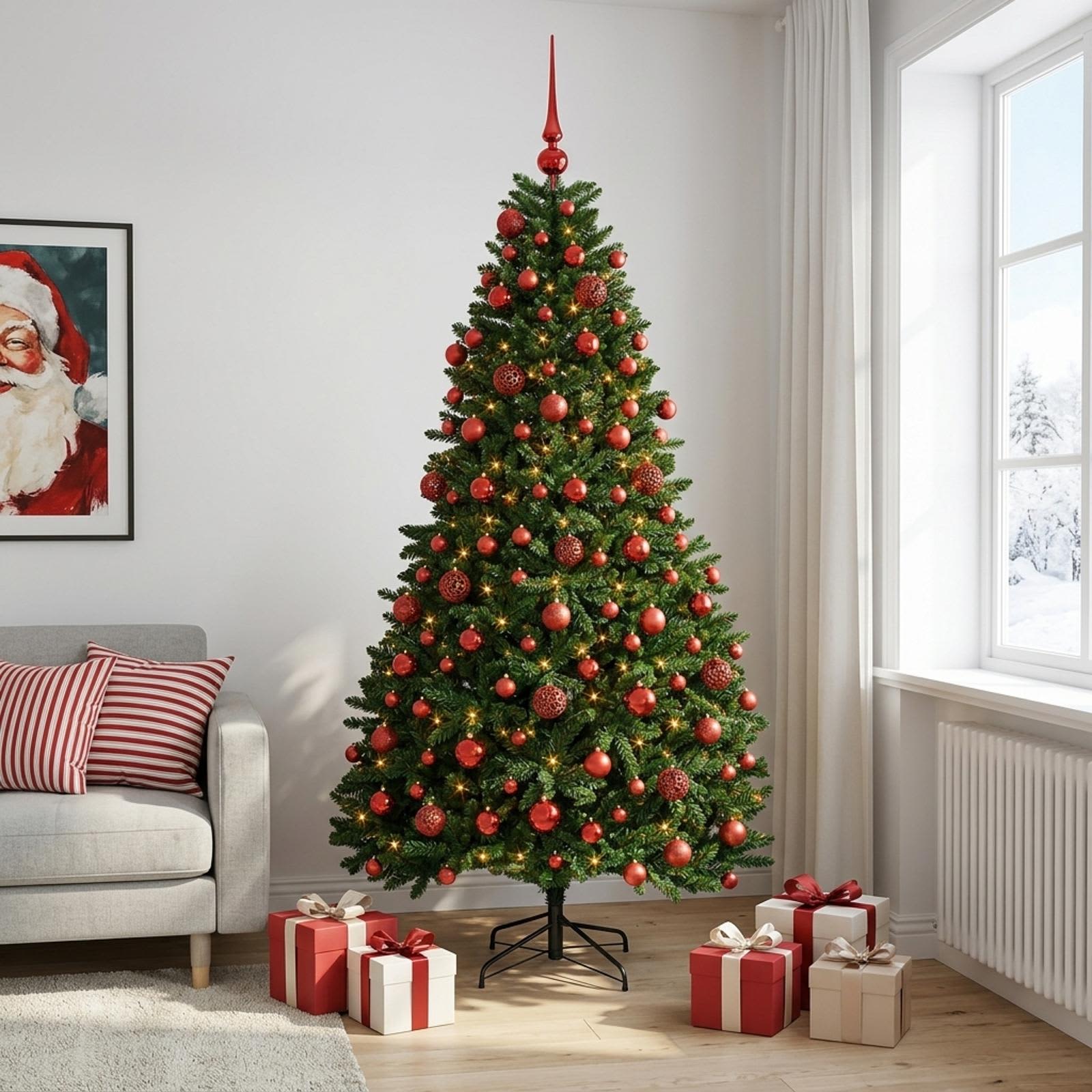 Umetno božično drevesce, srednje zeleno, z bunkicami 240 cm