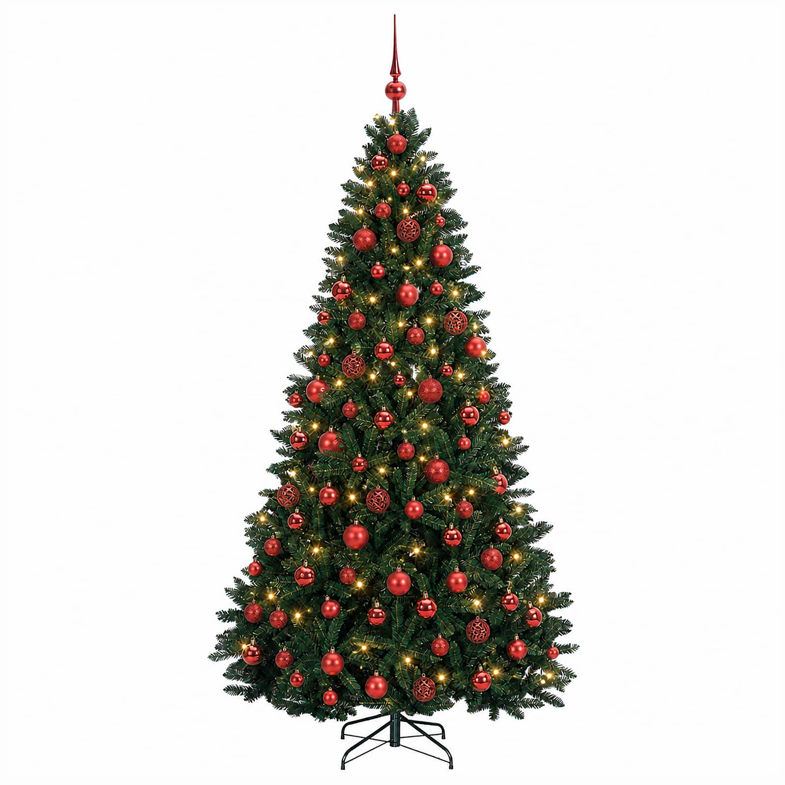 Umetno božično drevesce, temno zeleno, z okraski 180 cm 300 LED