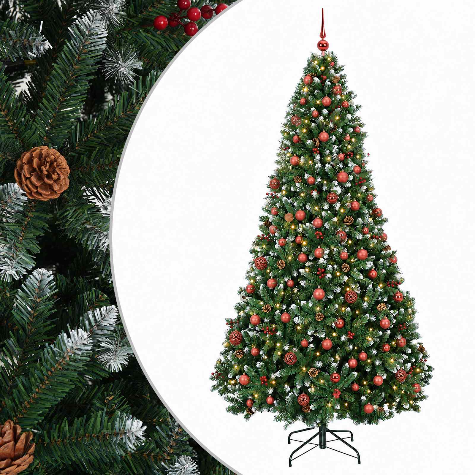 Umetno božično drevesce, zeleno z okraskom 210 cm 300 LED
