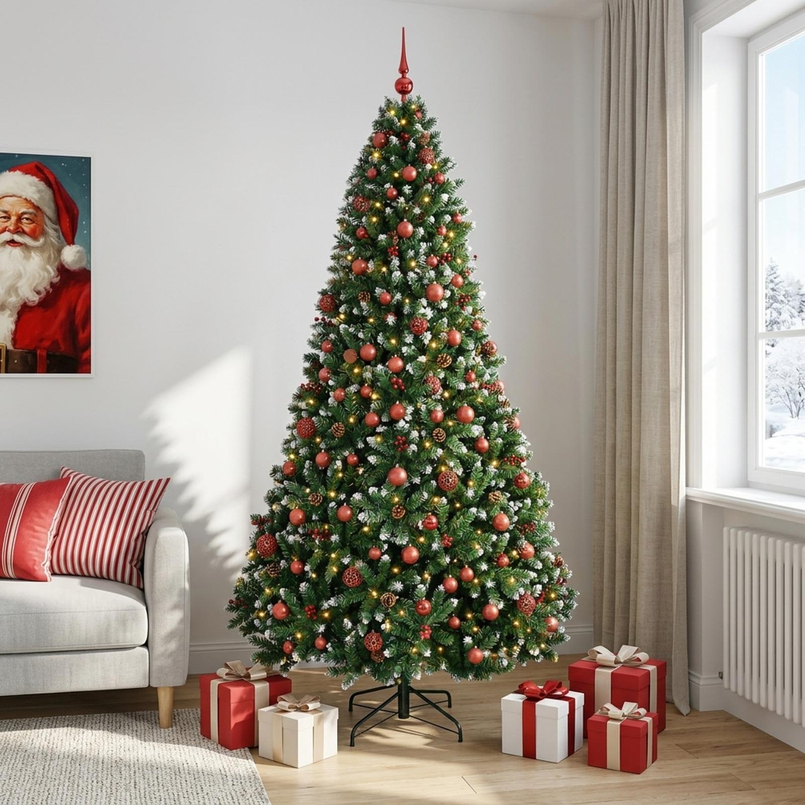 vidaXL Kunstigt juletræ grønt med julekugler 240 cm 300 LED'er