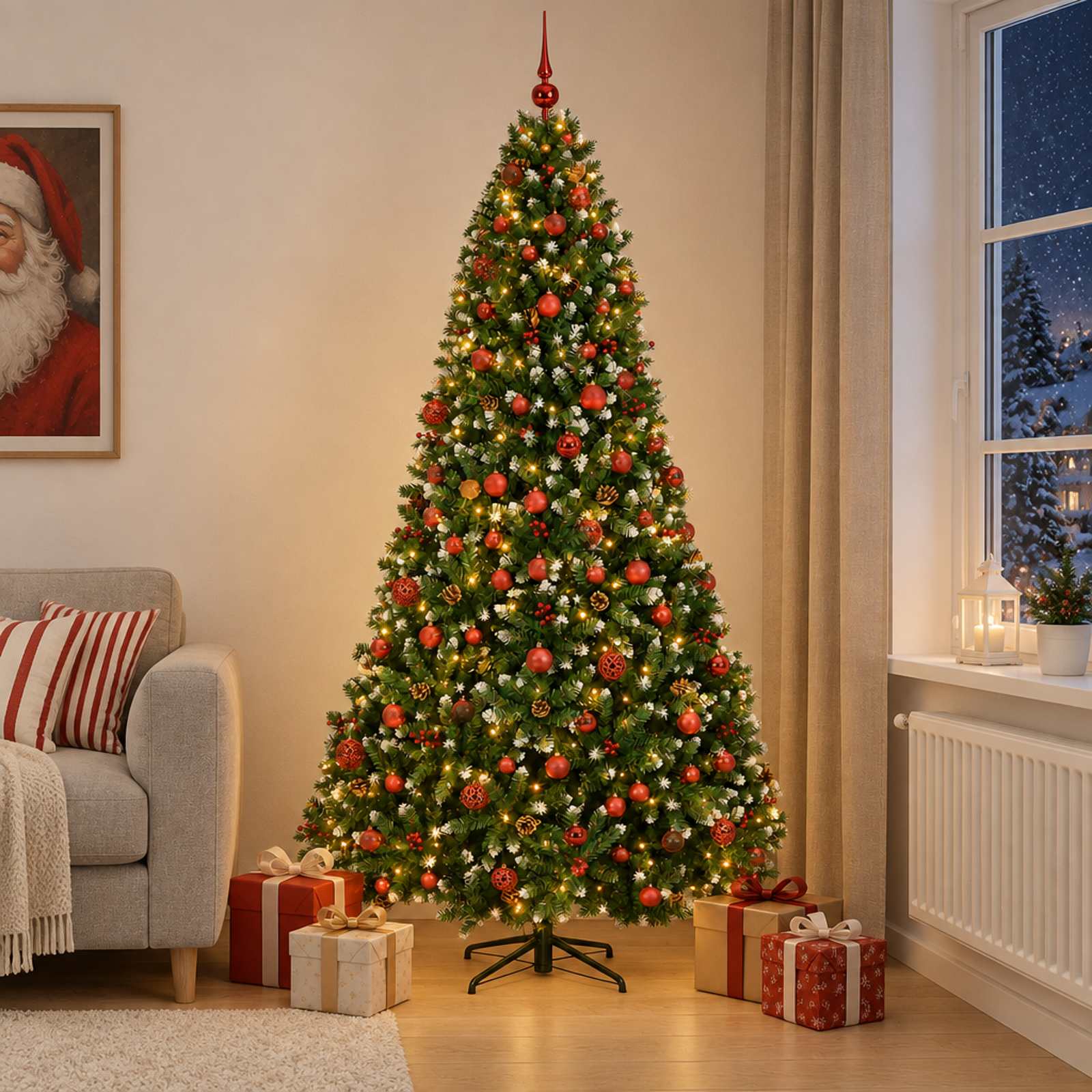 Umetno božično drevesce, zeleno z okraski 240 cm 300 LED