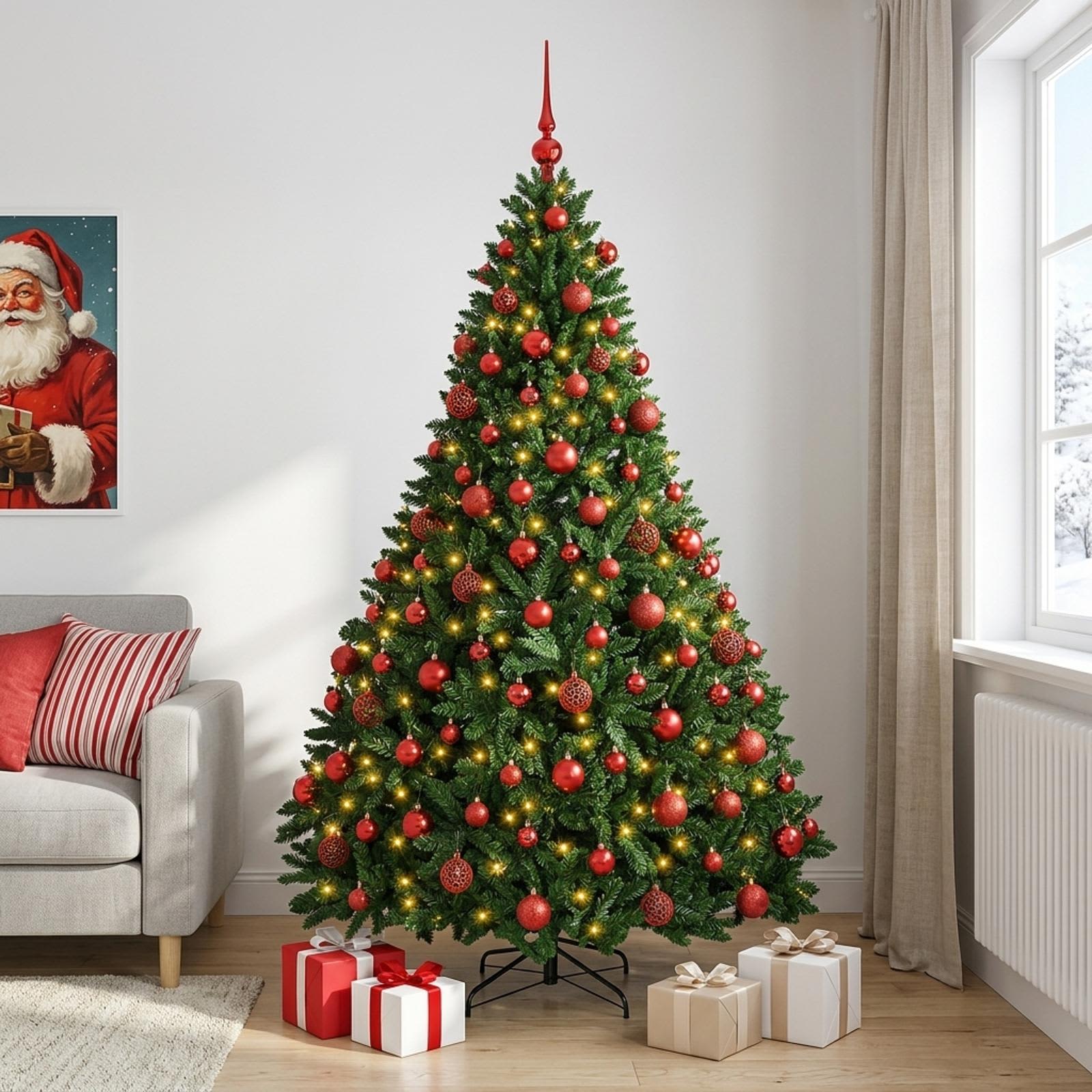 vidaXL - Kunstkerstboom - middengroen - met - kerstbal - 240 - cm - 300 - LED's