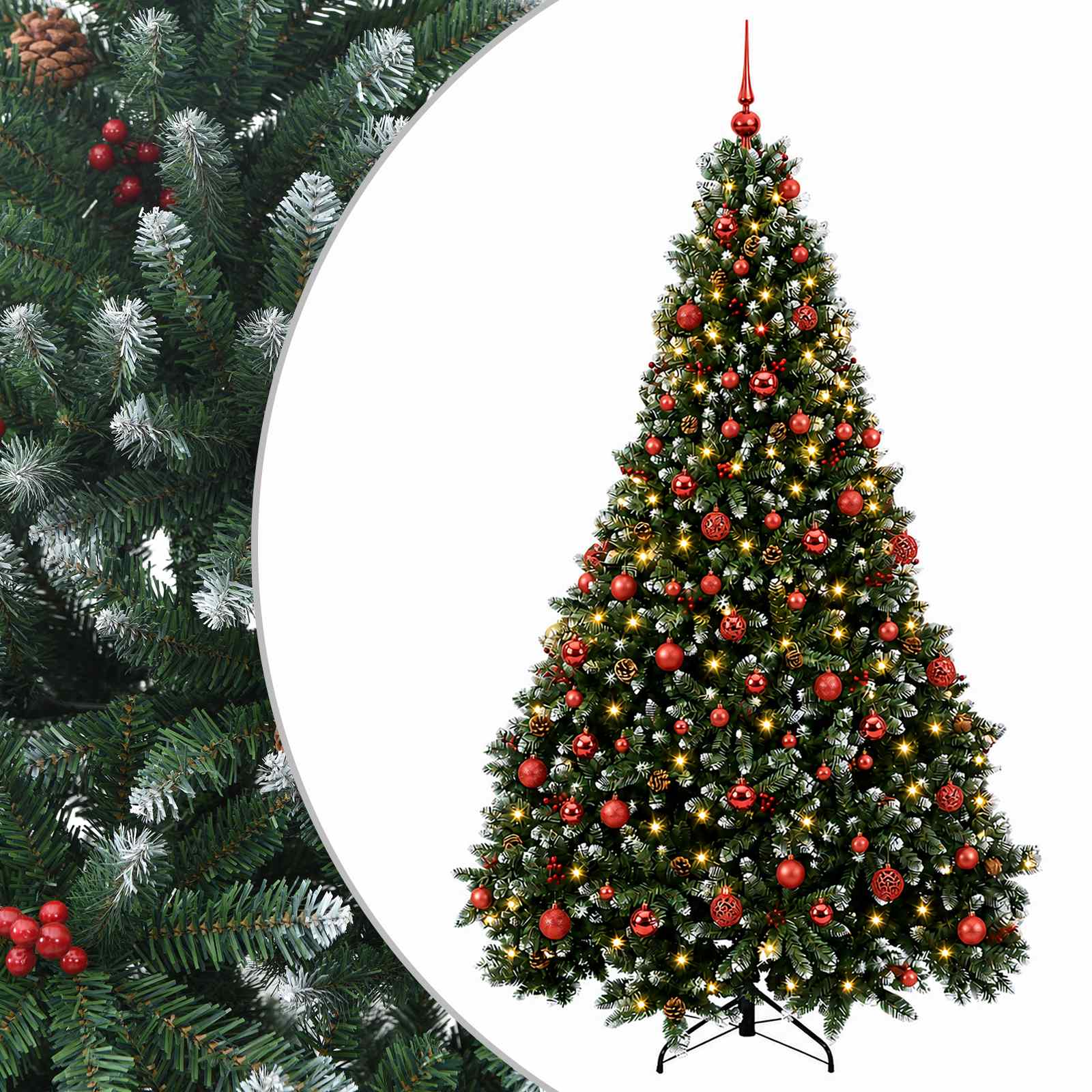 Umetna božična jelka zelena z okraski 210 cm 300 LED Toplo bela