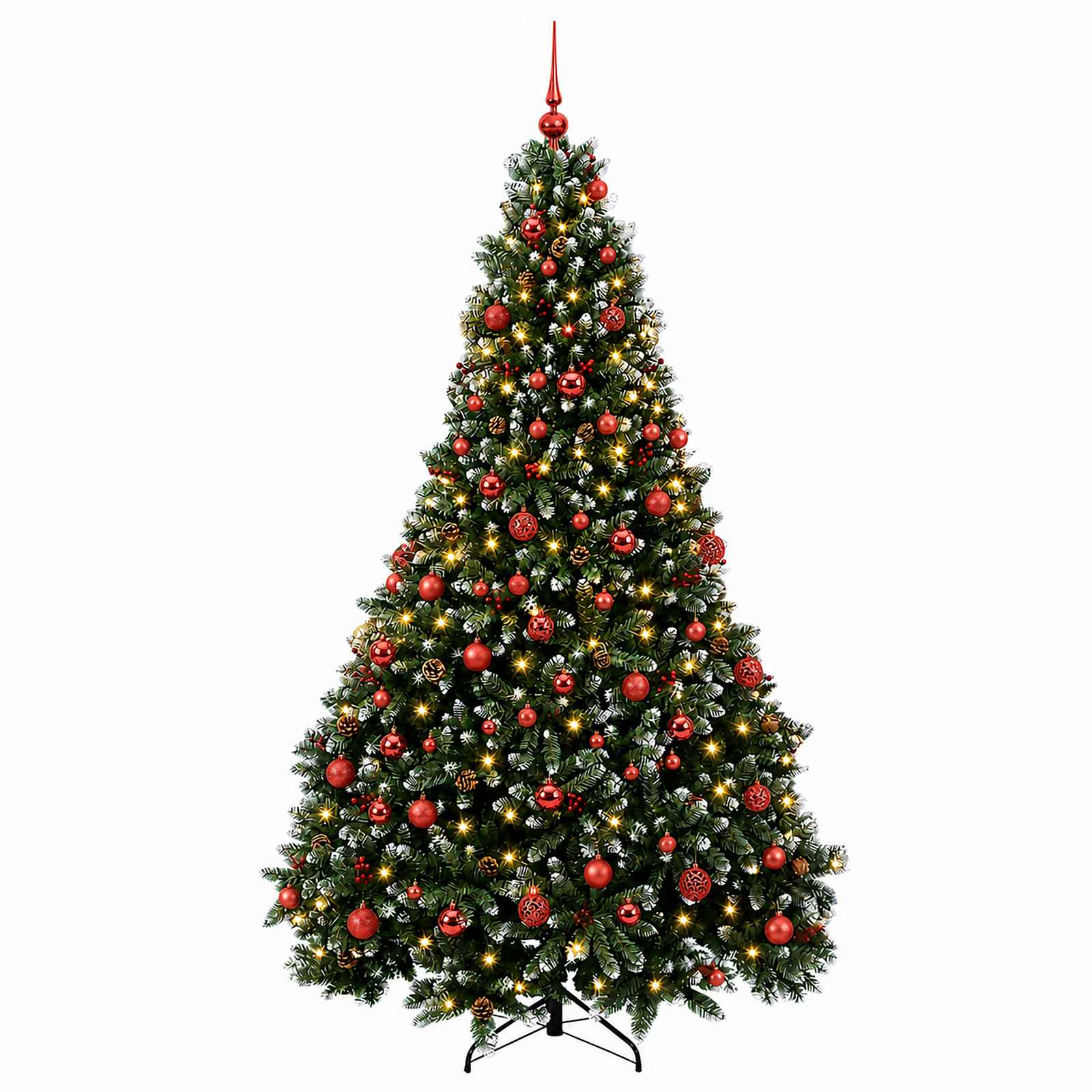 Umetna božična jelka zelena z okraski 210 cm 300 LED Toplo bela