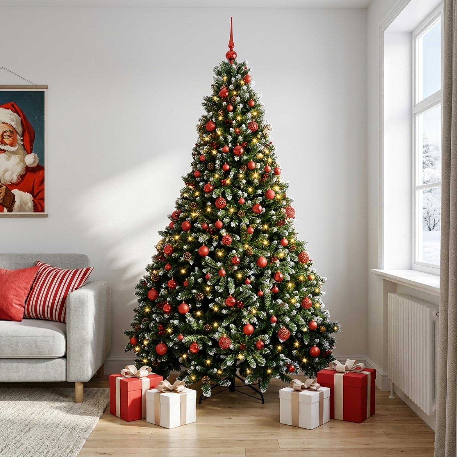 vidaXL Kunstigt juletræ grønt med julekugler 210 cm 300 LED'er