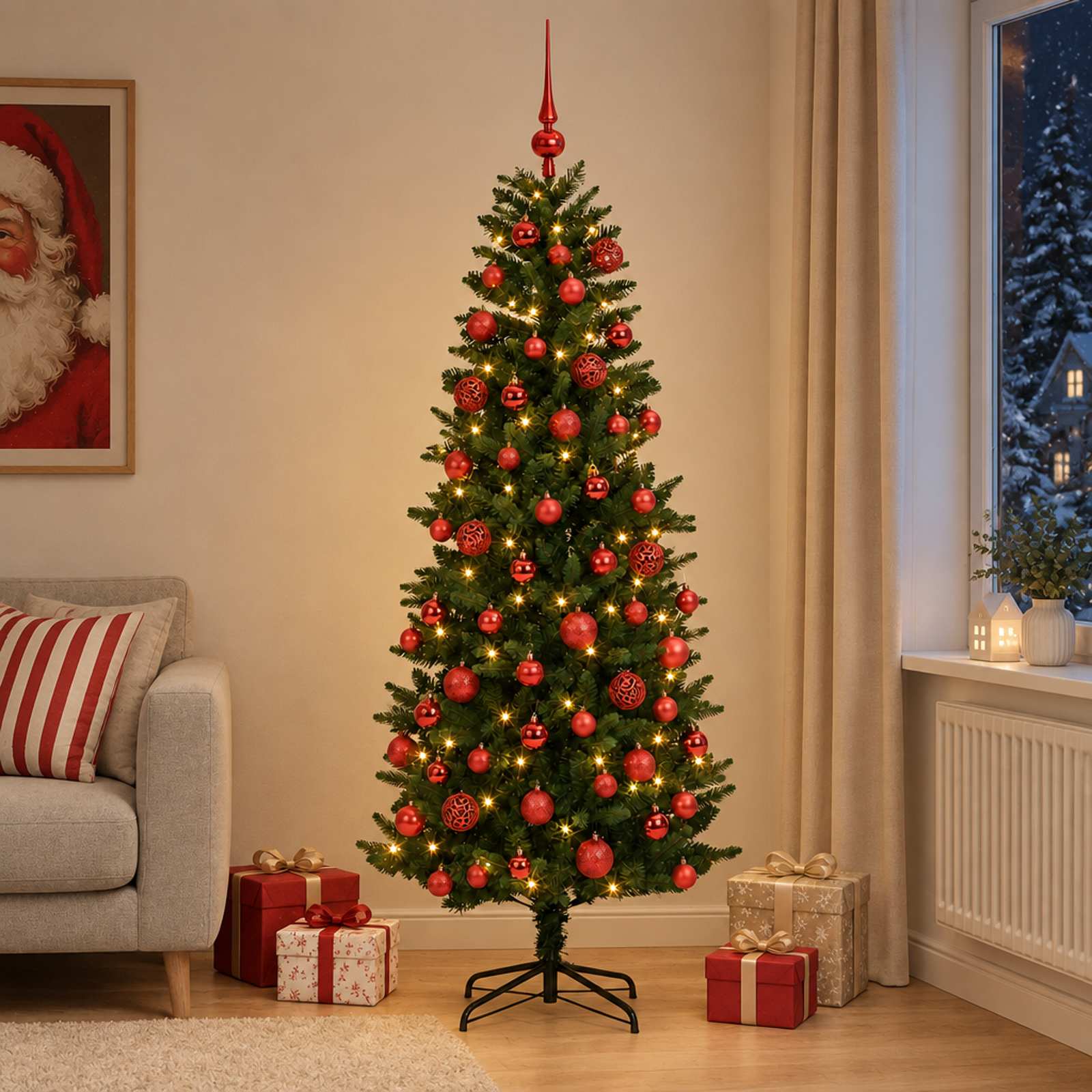 Umjetno božično drevo z okrasnimi kroglami 210 cm 300 LED