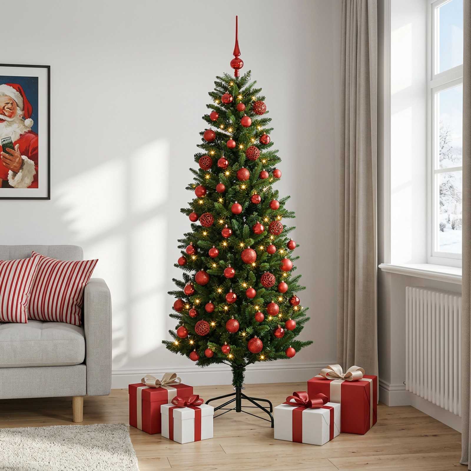 Umjetno božično drevo z okrasnimi kroglami 210 cm 300 LED