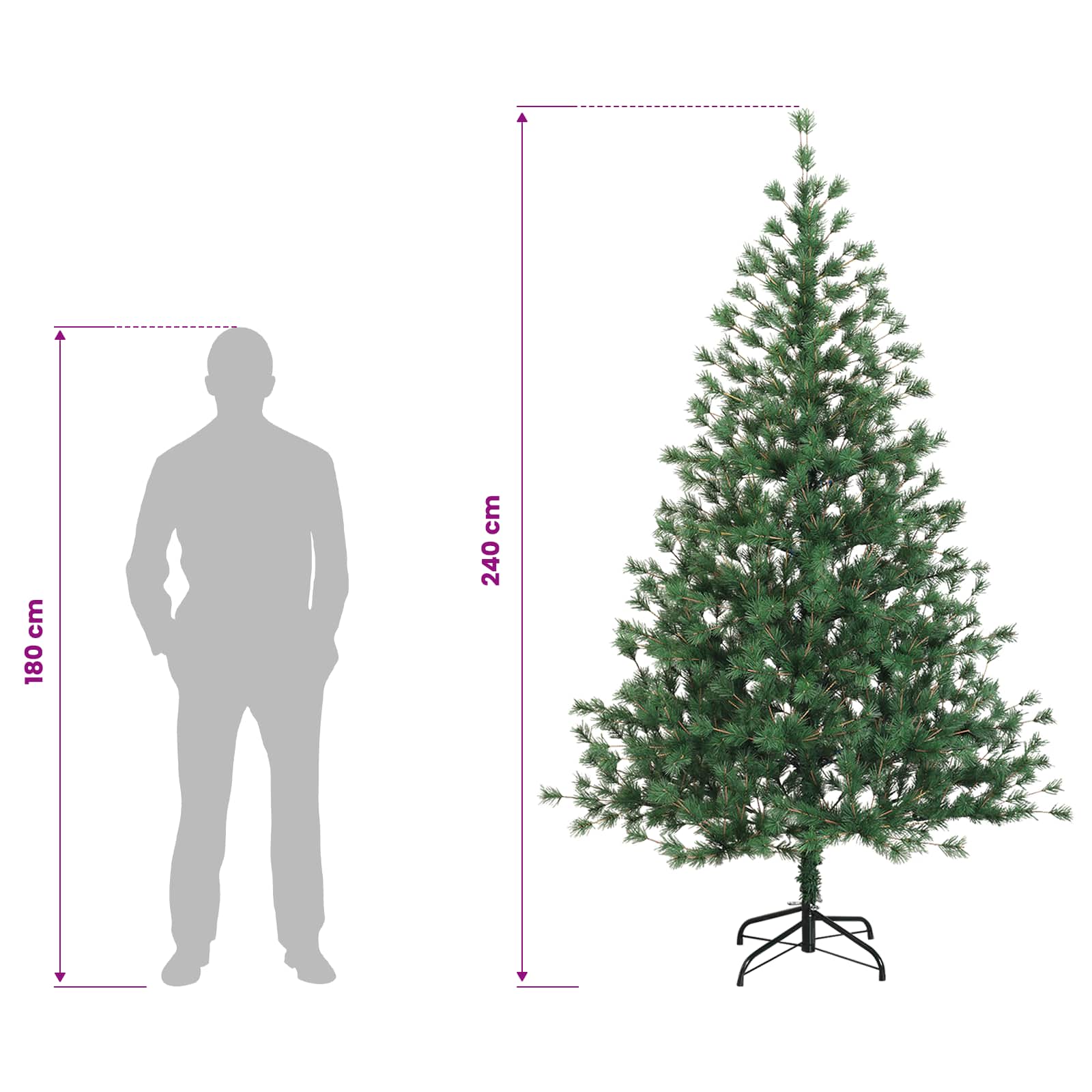 Umetna božična jelka z bučko 240 cm 300 LED Toplo bela