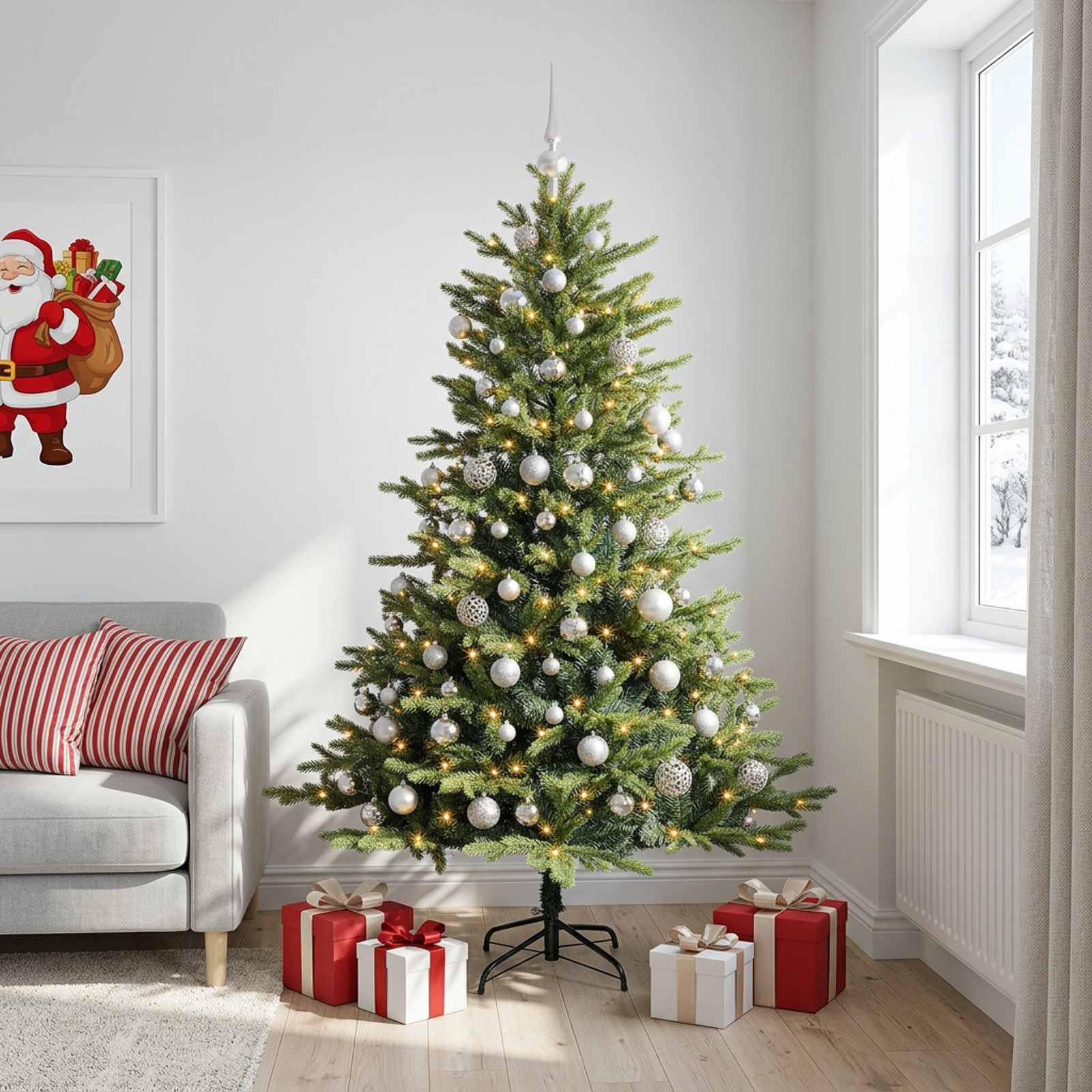 vidaXL Kunstigt juletræ med julekugle 240 cm 300 LED'er Varm hvid