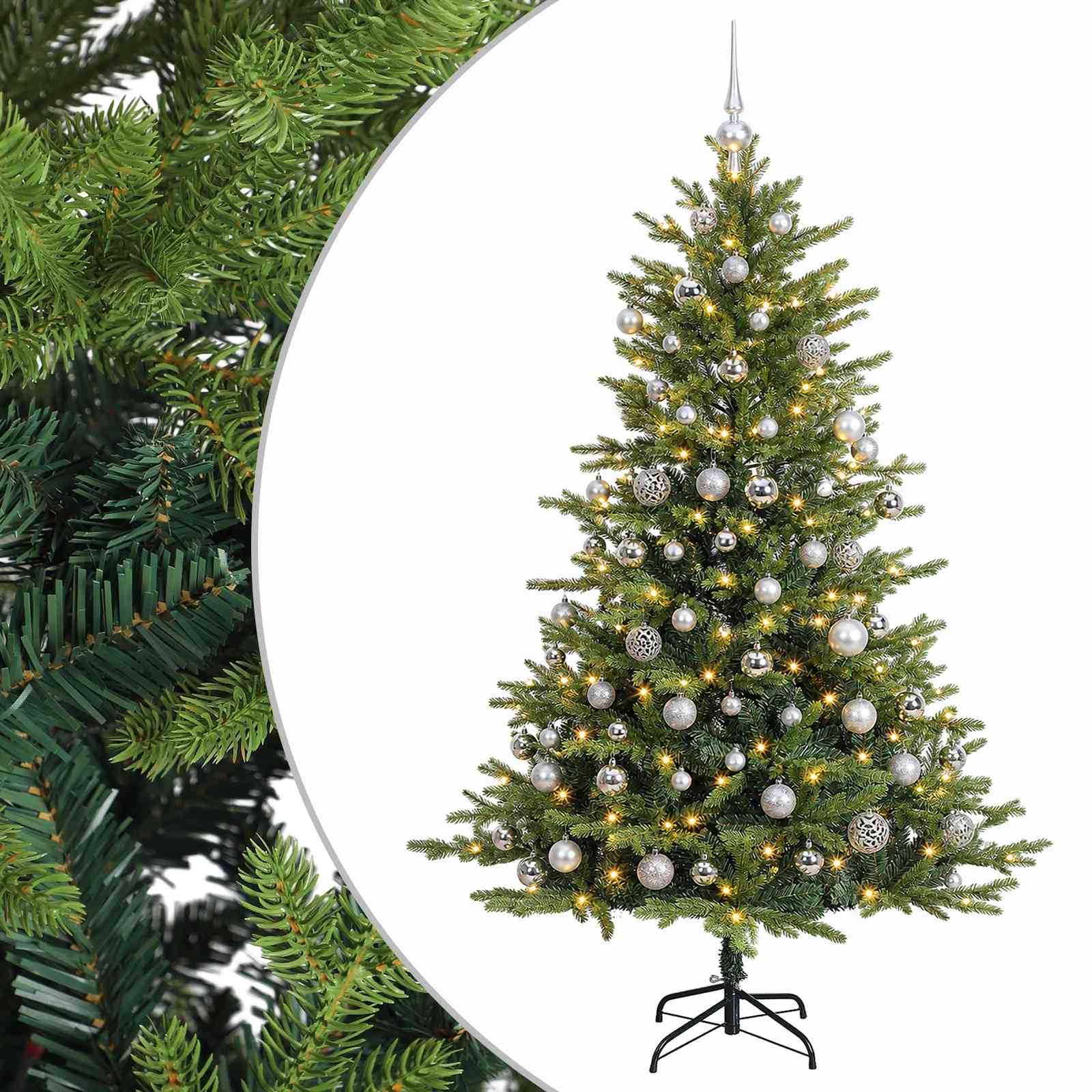 vidaXL Brad de Crăciun artificial cu glob 180 cm 300 LED-uri Alb cald