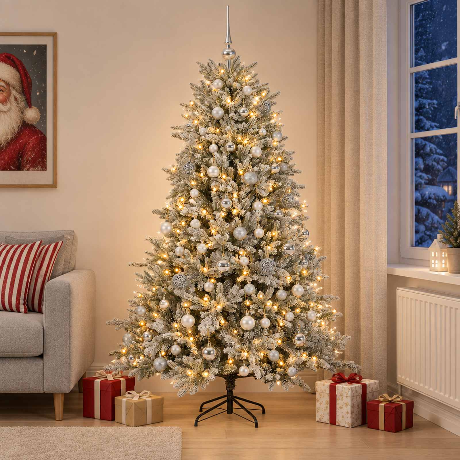 Umetna božična jelka z bučko 240 cm 300 LED Toplo bela