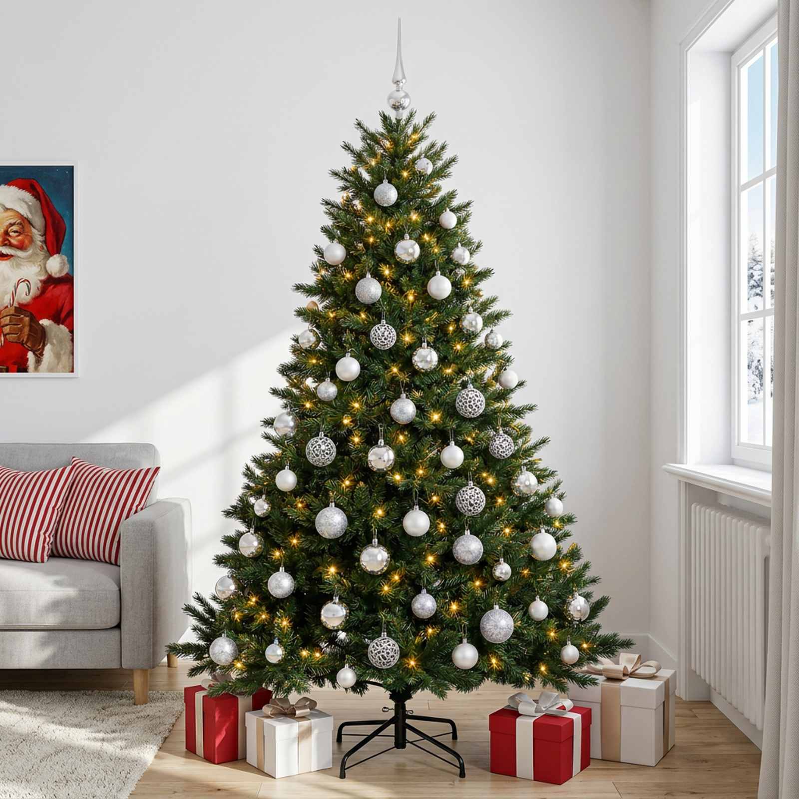 Umetna božična jelka z bučko 210 cm 300 LED Toplo bela