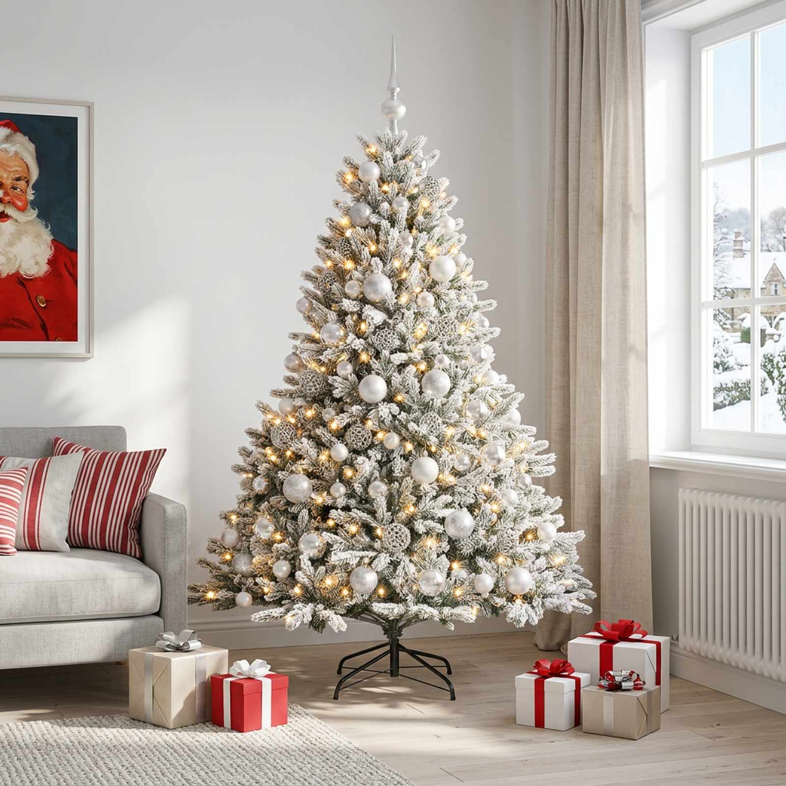vidaXL Tekokuusi joulupalloilla 210 cm 300 LEDiä Lämpimän Valkoinen