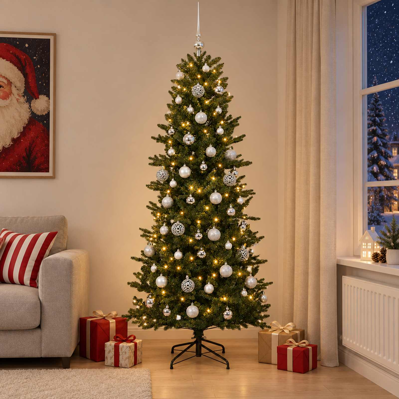 Umetna božična jelka z bučko 180 cm 300 LED Toplo bela