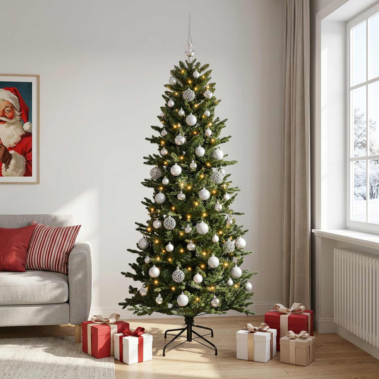 Umetna božična jelka z bučko 180 cm 300 LED Toplo bela