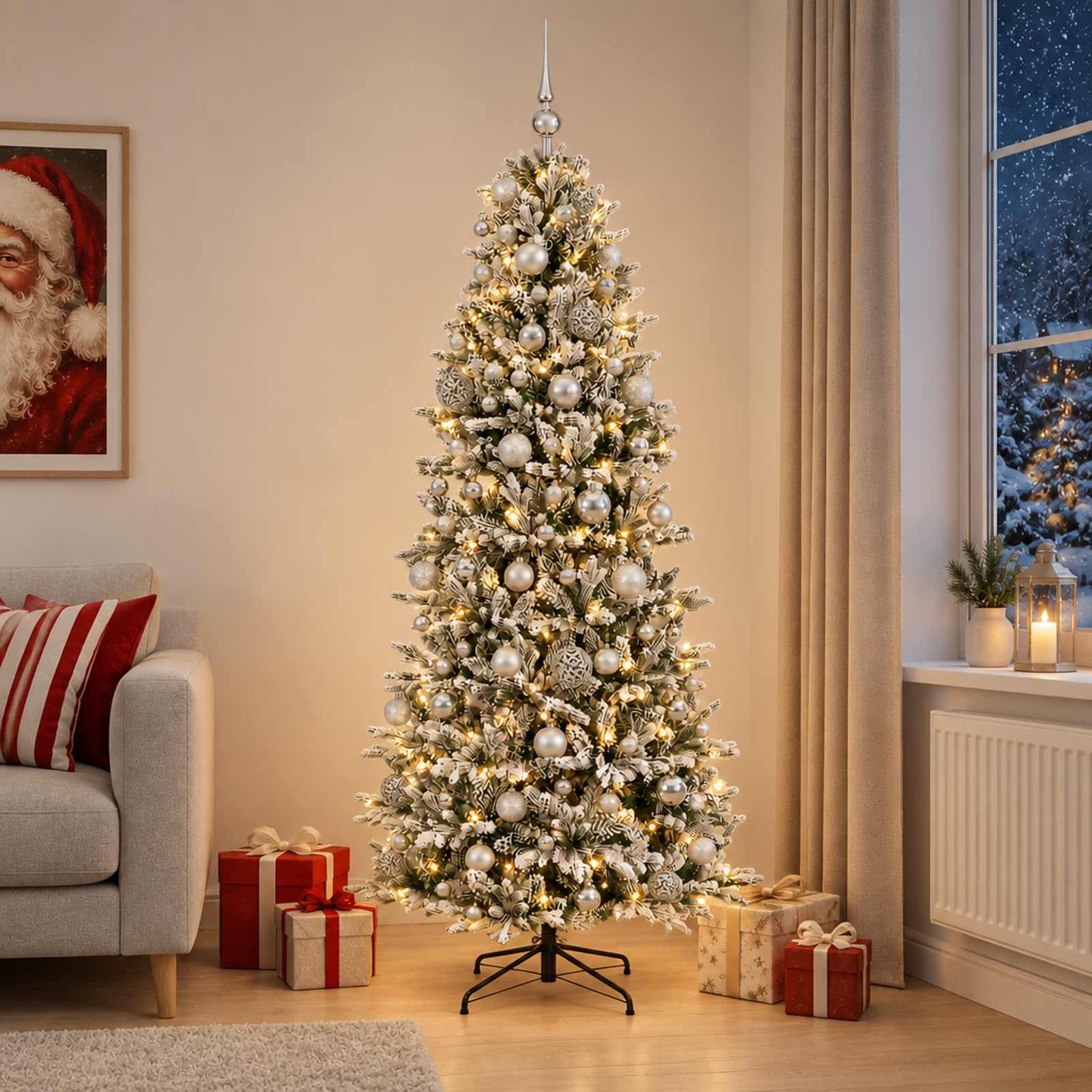 Umetna božična jelka z bučko 180 cm 300 LED Toplo bela