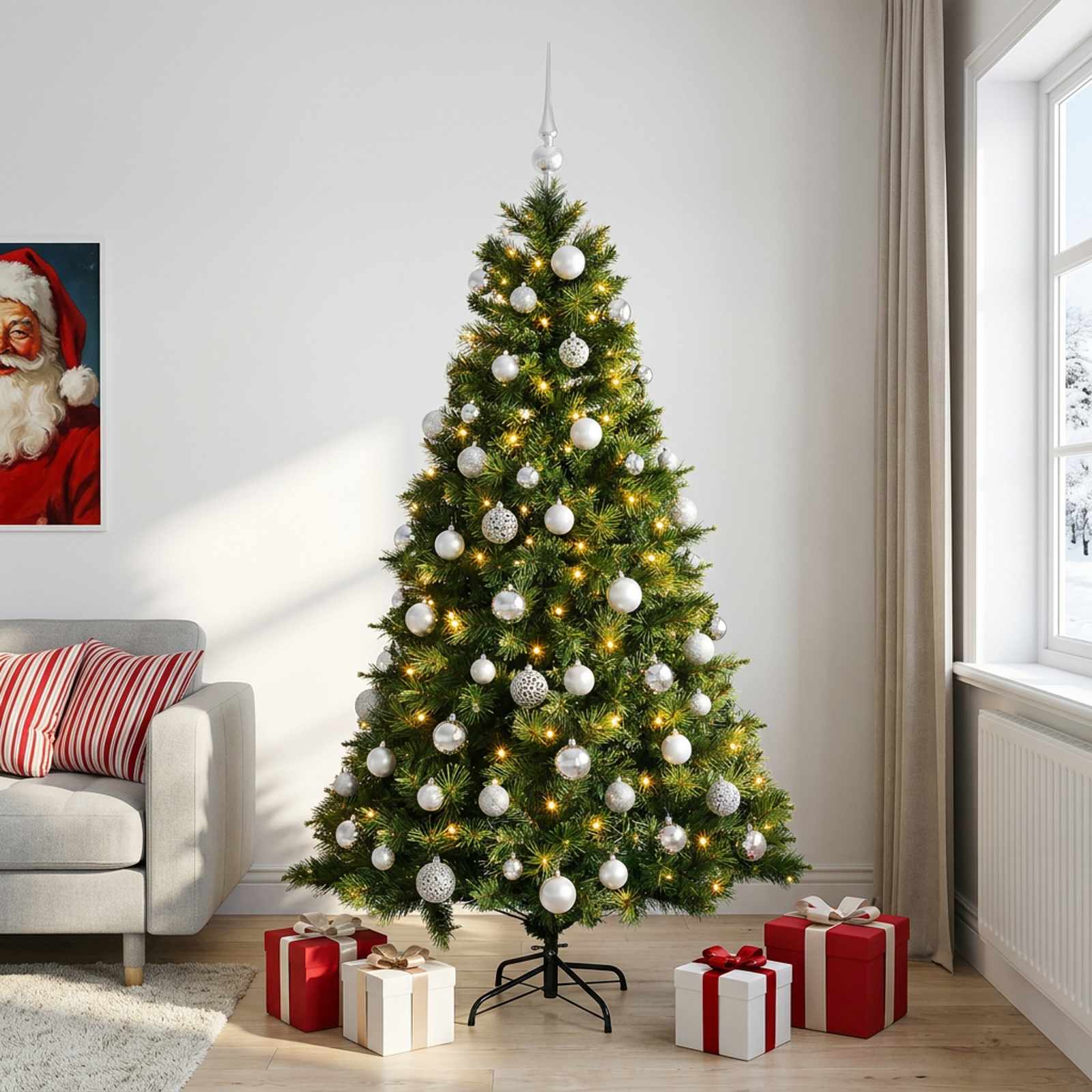 Umetna božična jelka z bučko 180 cm 300 LED Toplo bela