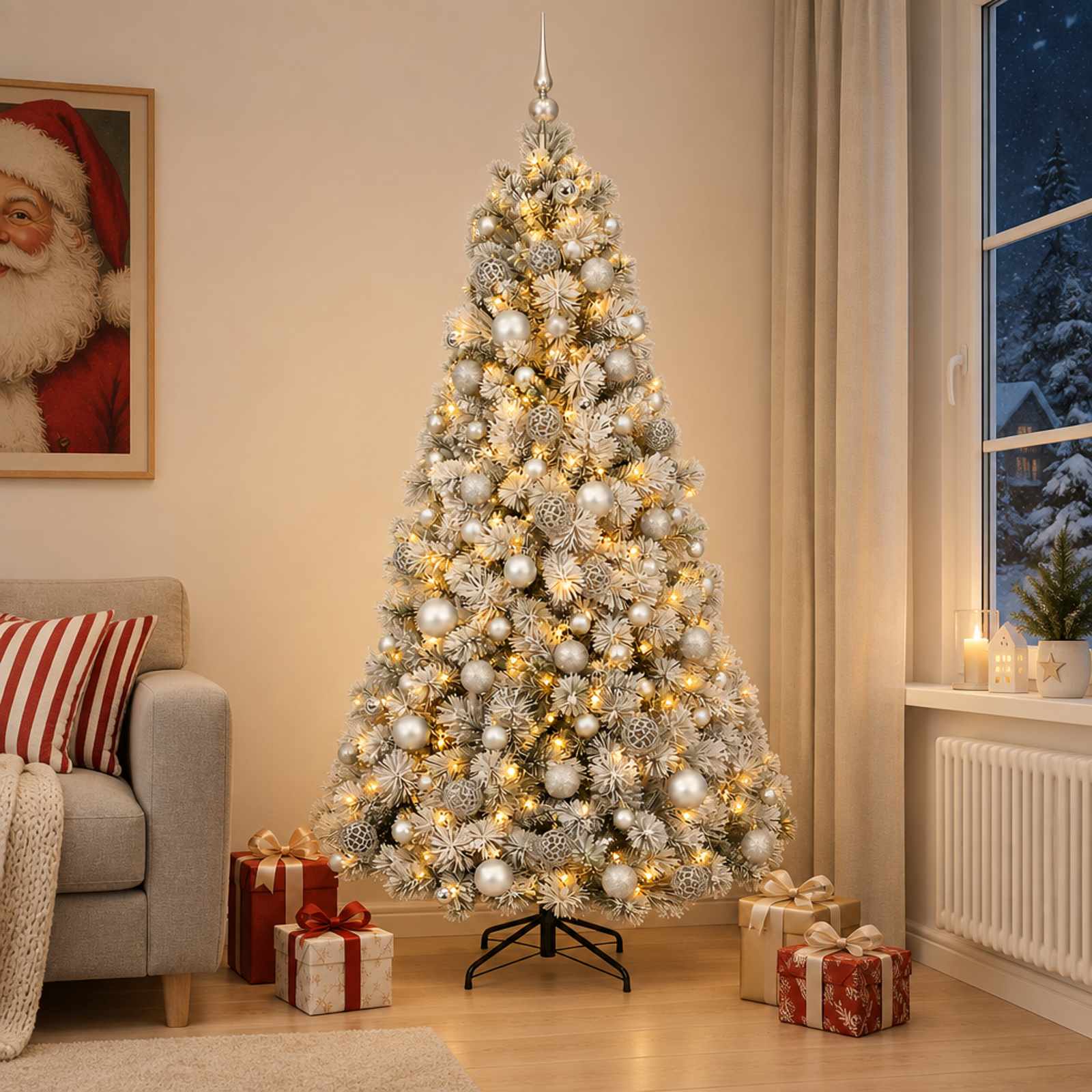 Umetna božična jelka z bučko 180 cm 300 LED Toplo bela