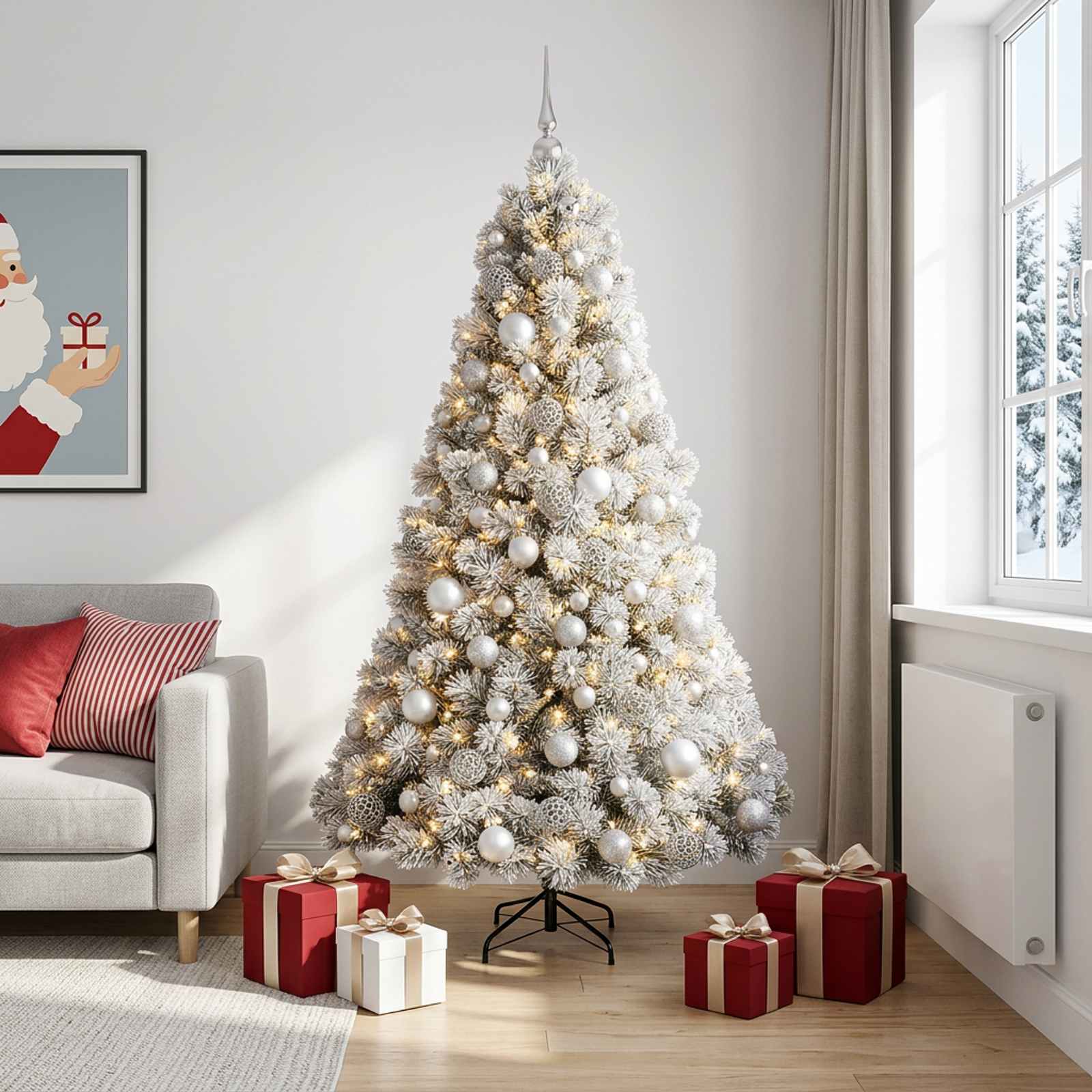 Umetna božična jelka z bučko 180 cm 300 LED Toplo bela