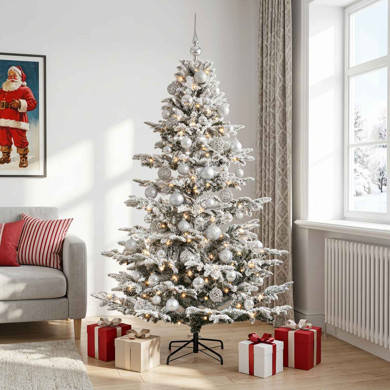Umetna božična jelka z bučko 210 cm 300 LED Toplo bela