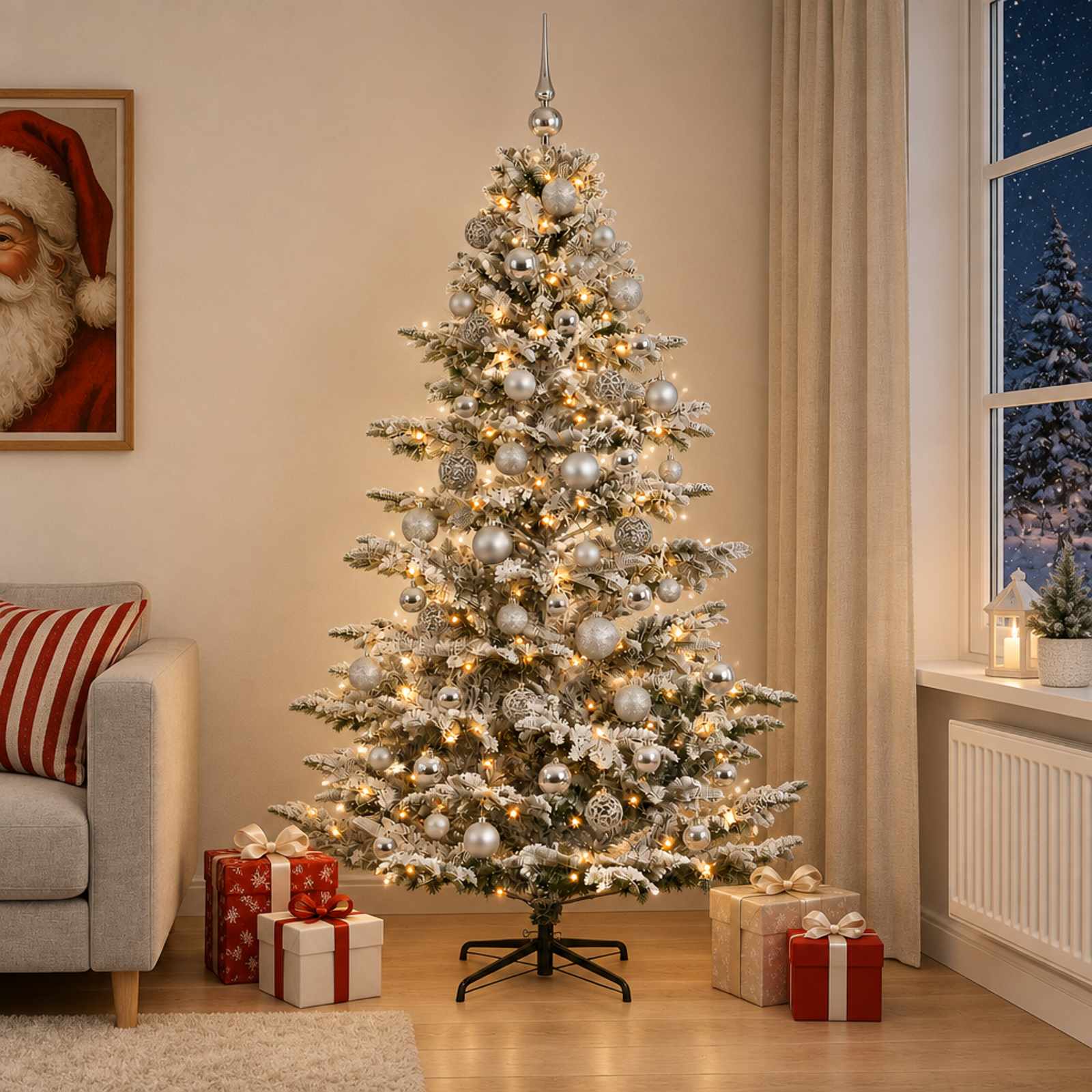 Umetna božična jelka z bučko 210 cm 300 LED Toplo bela