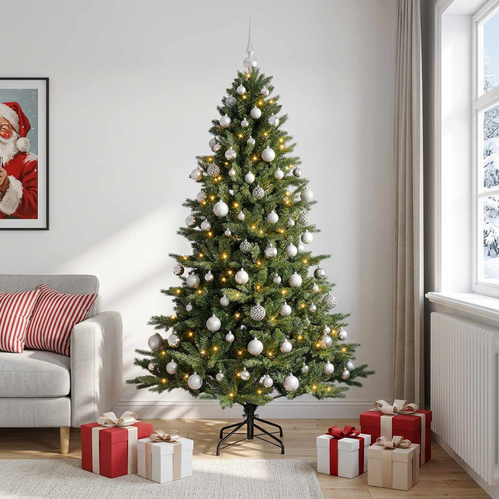 Umetna božična jelka z bučko 180 cm 300 LED Toplo bela