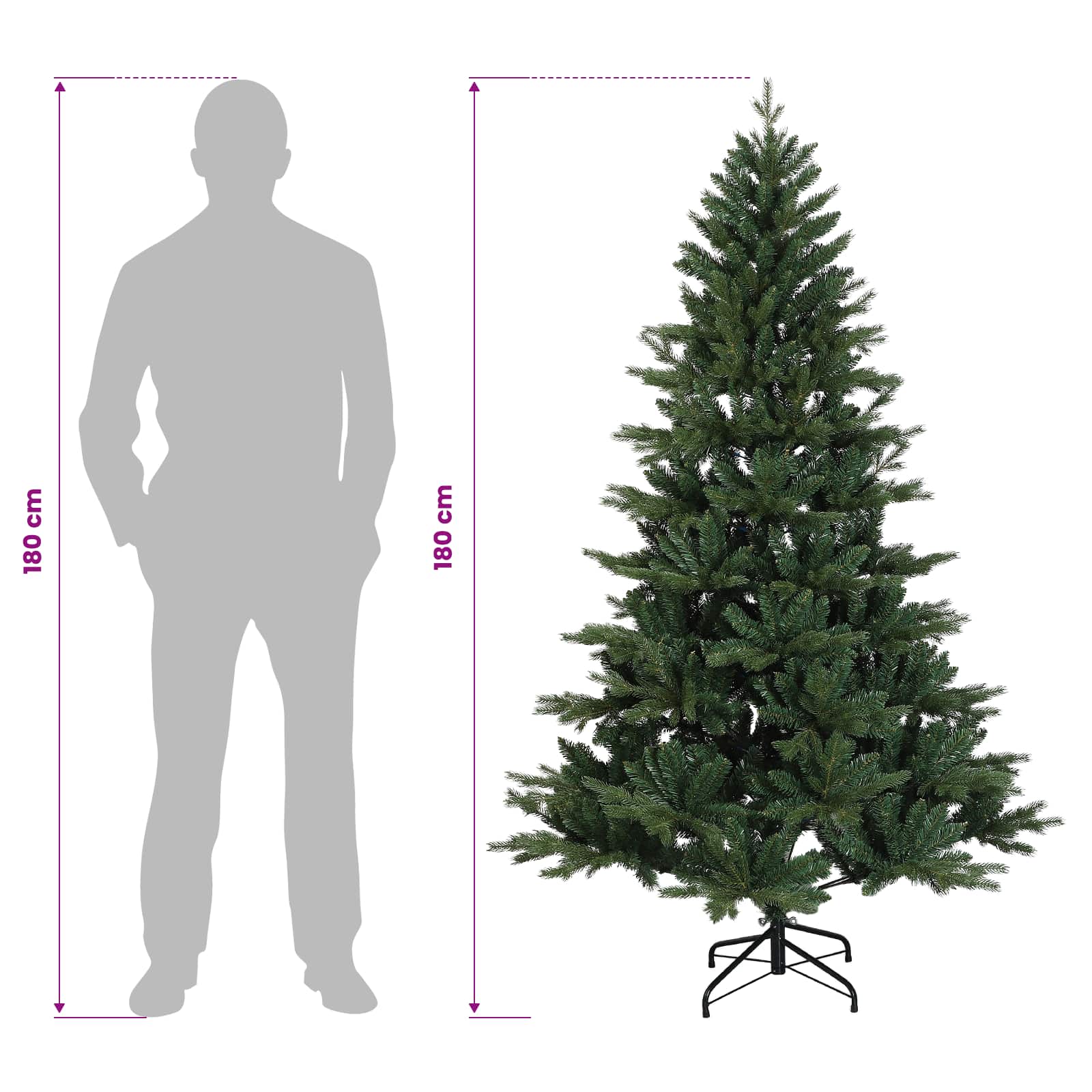 Umetna božična jelka z bučko 180 cm 300 LED Toplo bela