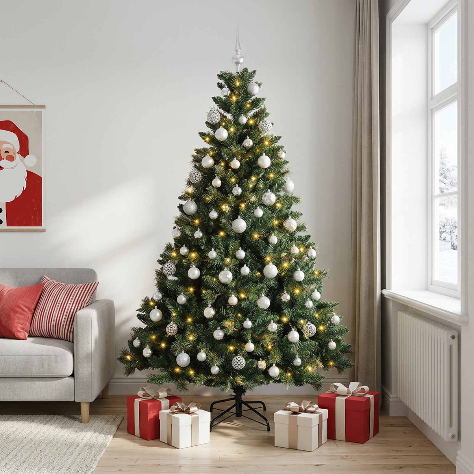 Umjetno božično drevo z okrasnimi kroglami 180 cm 300 LED