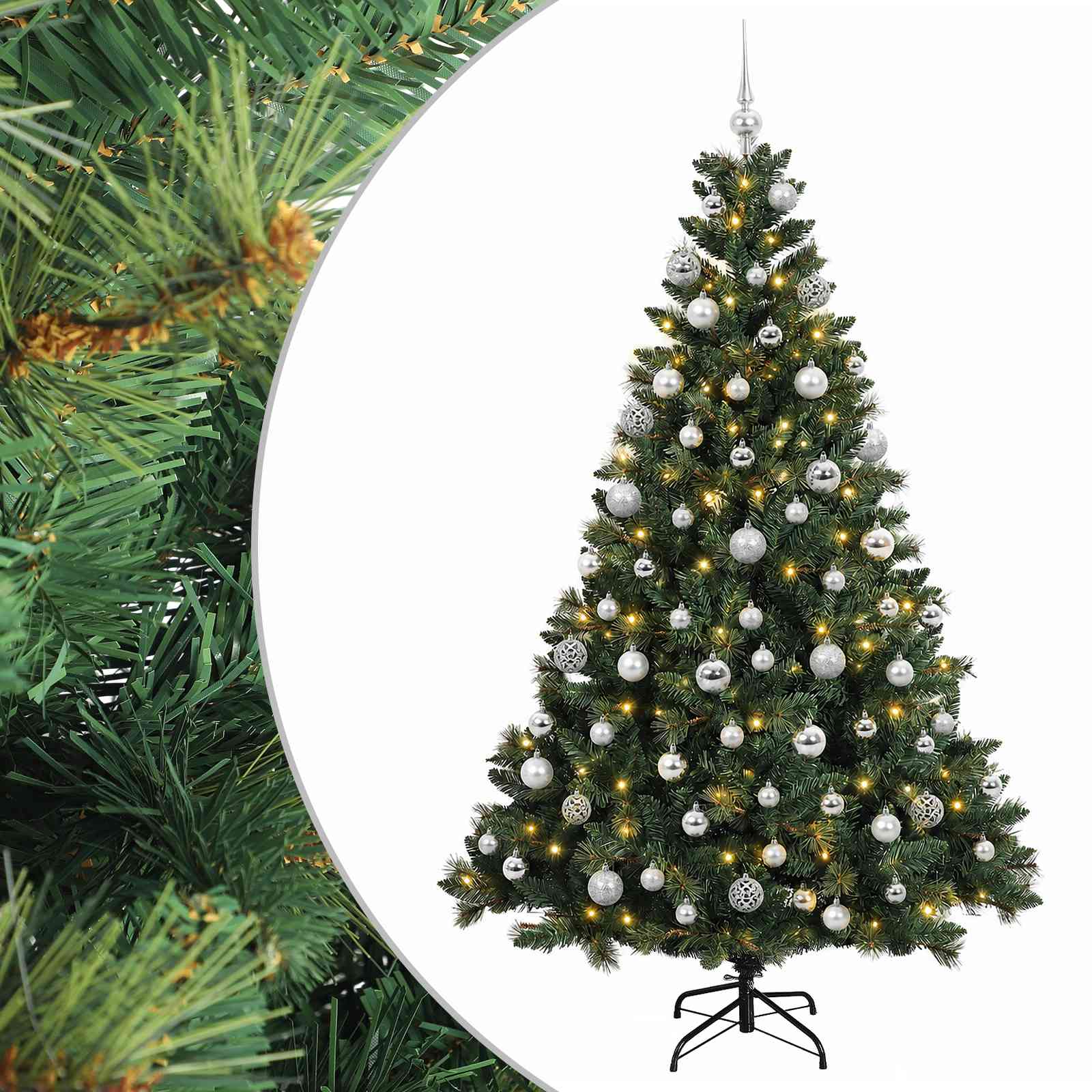 Umjetno božično drevo z okrasnimi kroglami 180 cm 300 LED