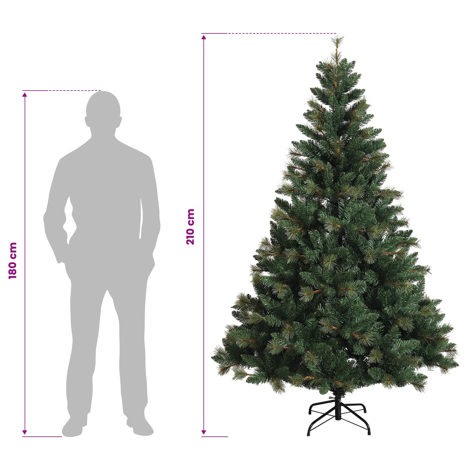 Umjetno božično drevo z okrasnimi kroglami 210 cm 300 LED