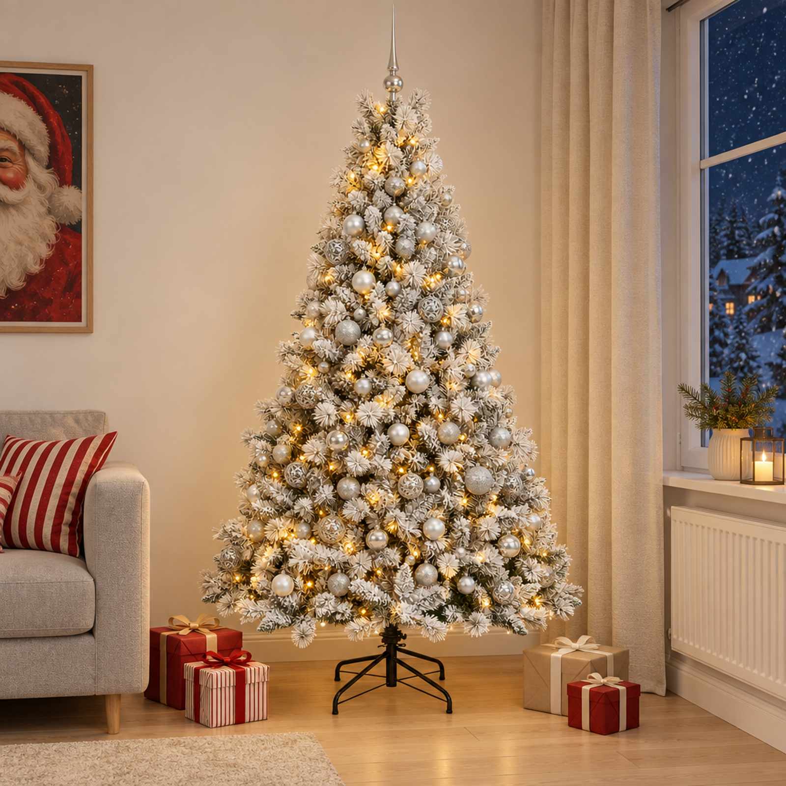 Umjetno božično drevo z okrasnimi kroglami 210 cm 300 LED