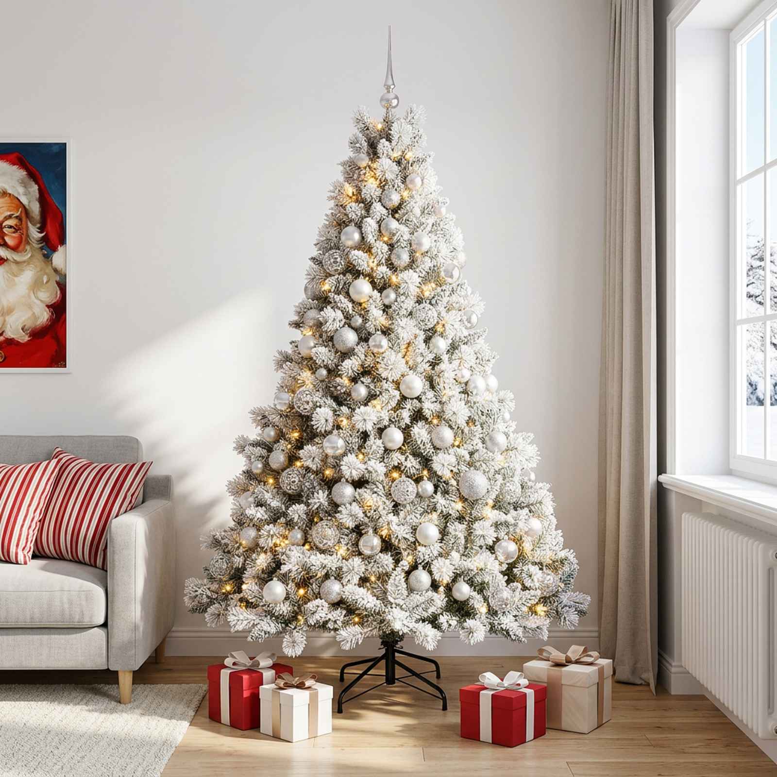 Umjetno božično drevo z okrasnimi kroglami 210 cm 300 LED
