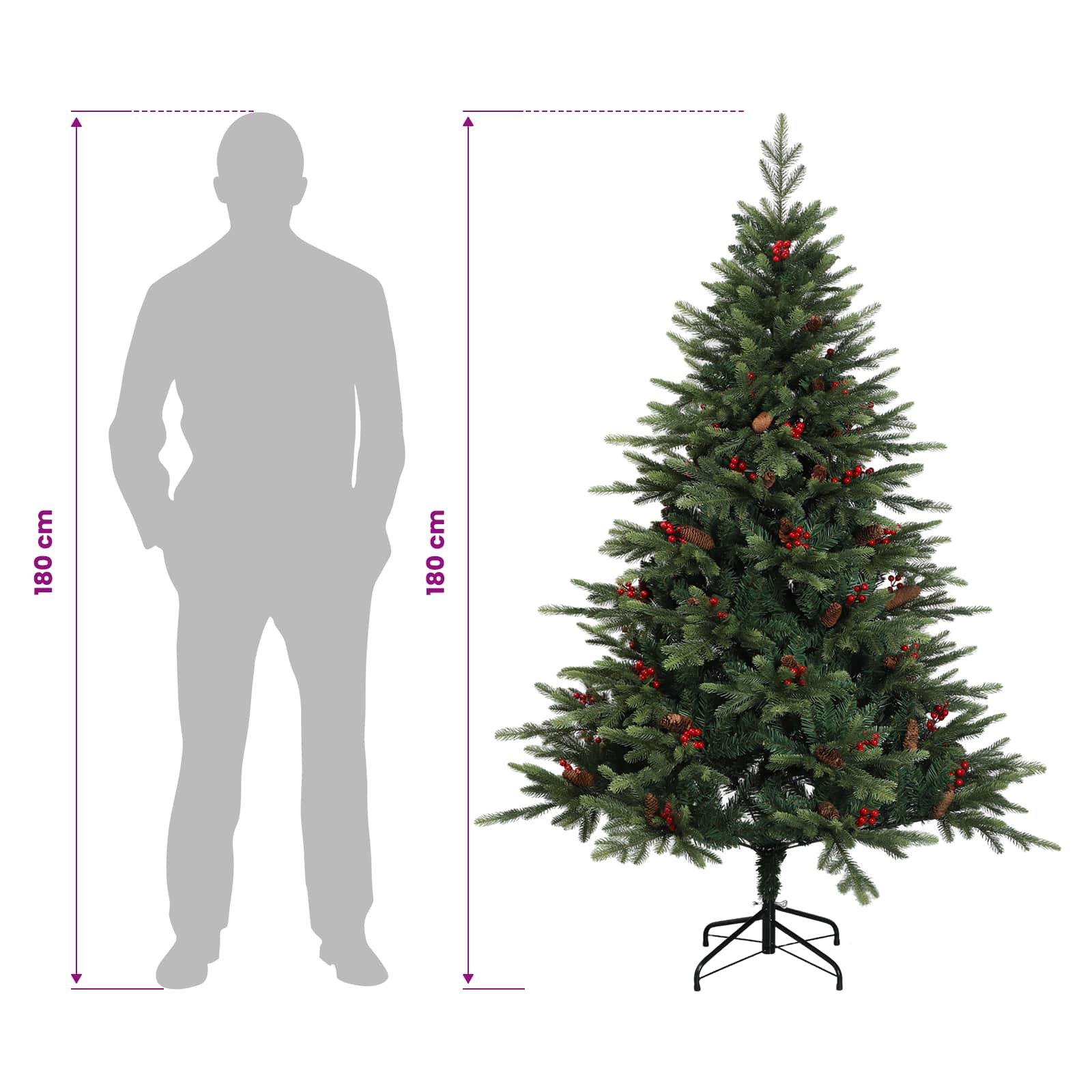 Umetna božična jelka z bučko 180 cm 300 LED Toplo bela