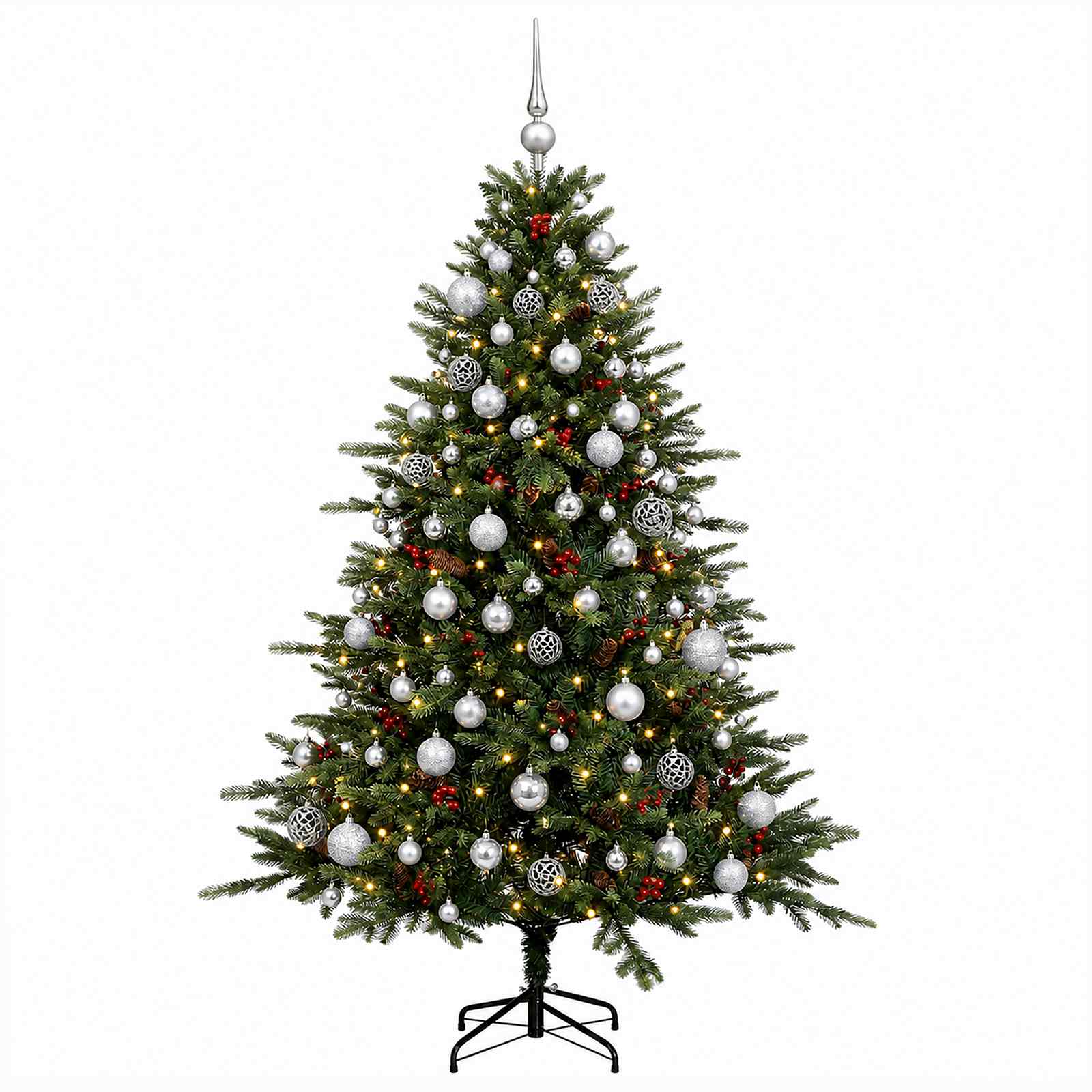 Umetna božična jelka z bučko 210 cm 300 LED Toplo bela