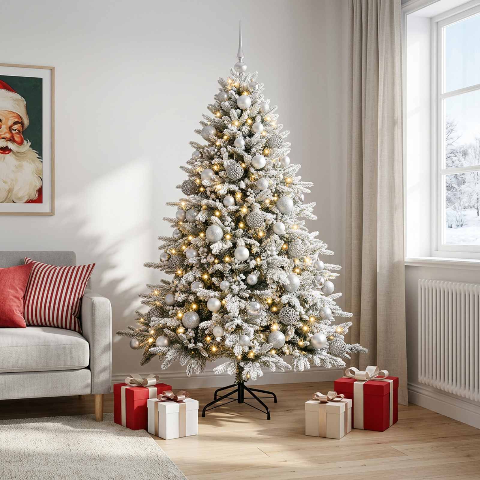 Umetna božična jelka z bučko 210 cm 300 LED Toplo bela