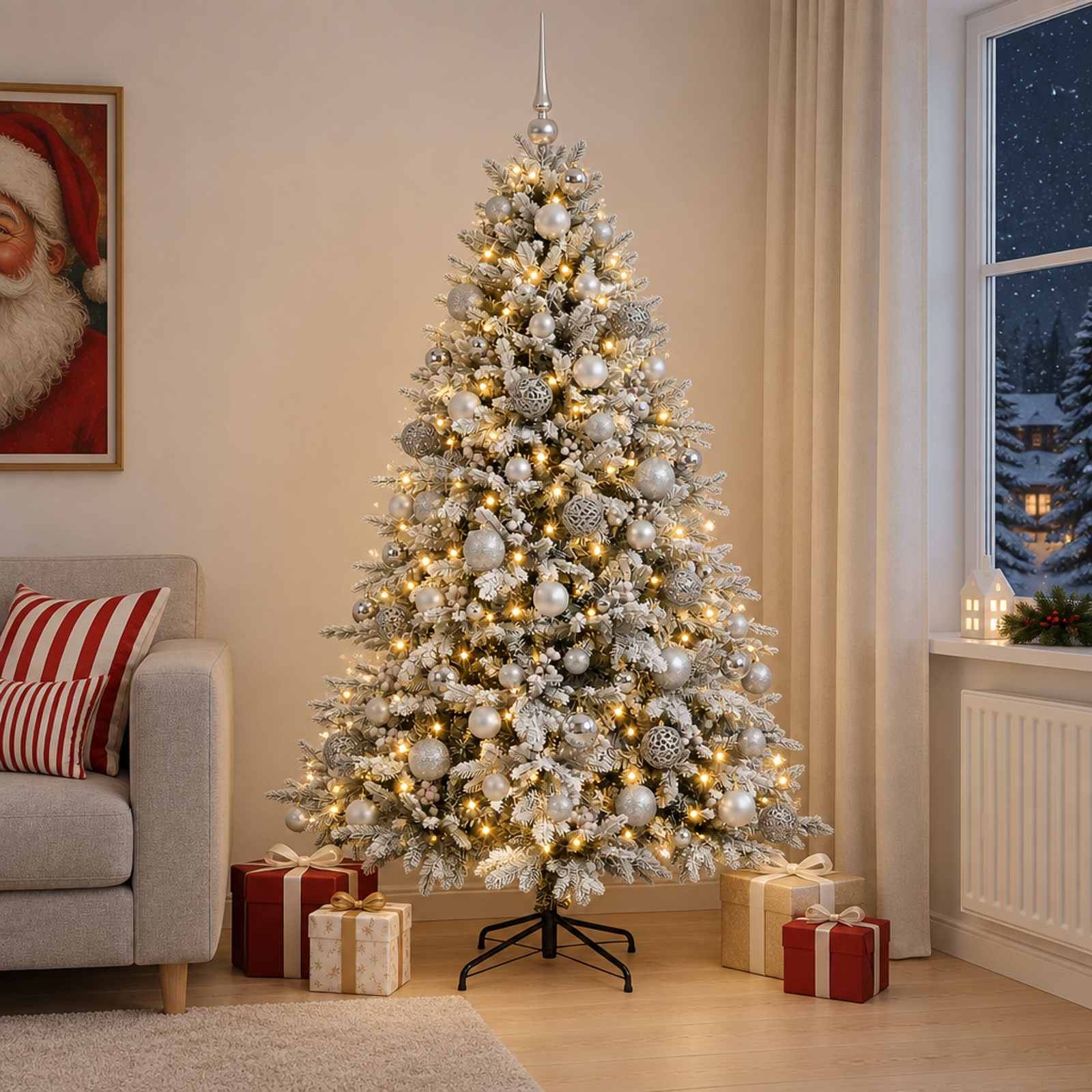 Umetna božična jelka z bučko 210 cm 300 LED Toplo bela