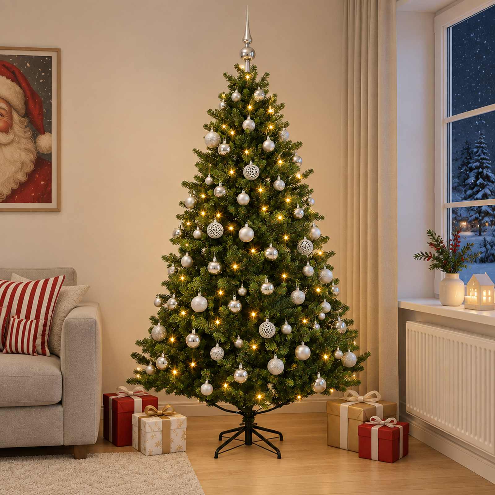 Umetna božična jelka z bučko 180 cm 300 LED Toplo bela