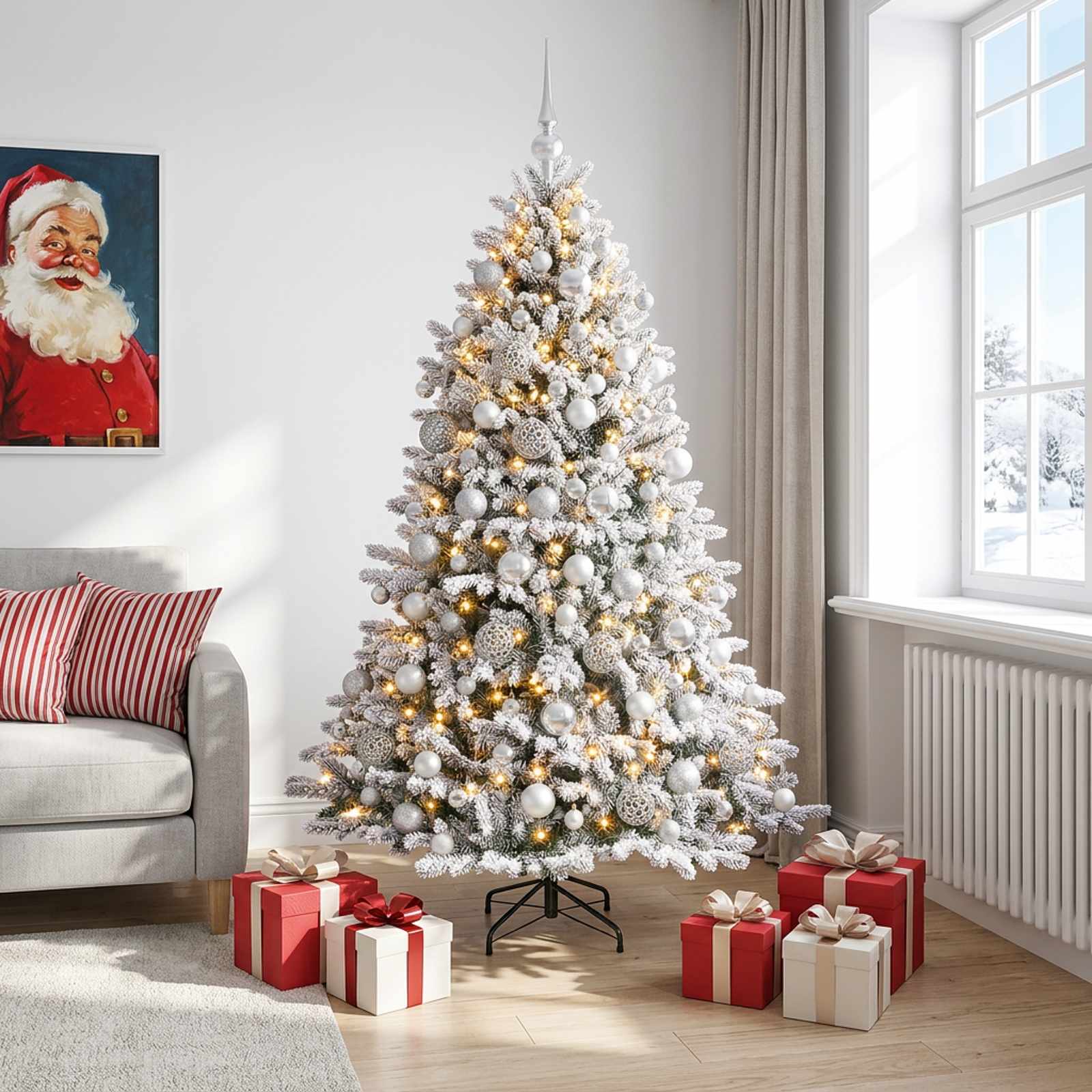 Umjetno božično drevo z okrasnimi kroglami 210 cm 300 LED