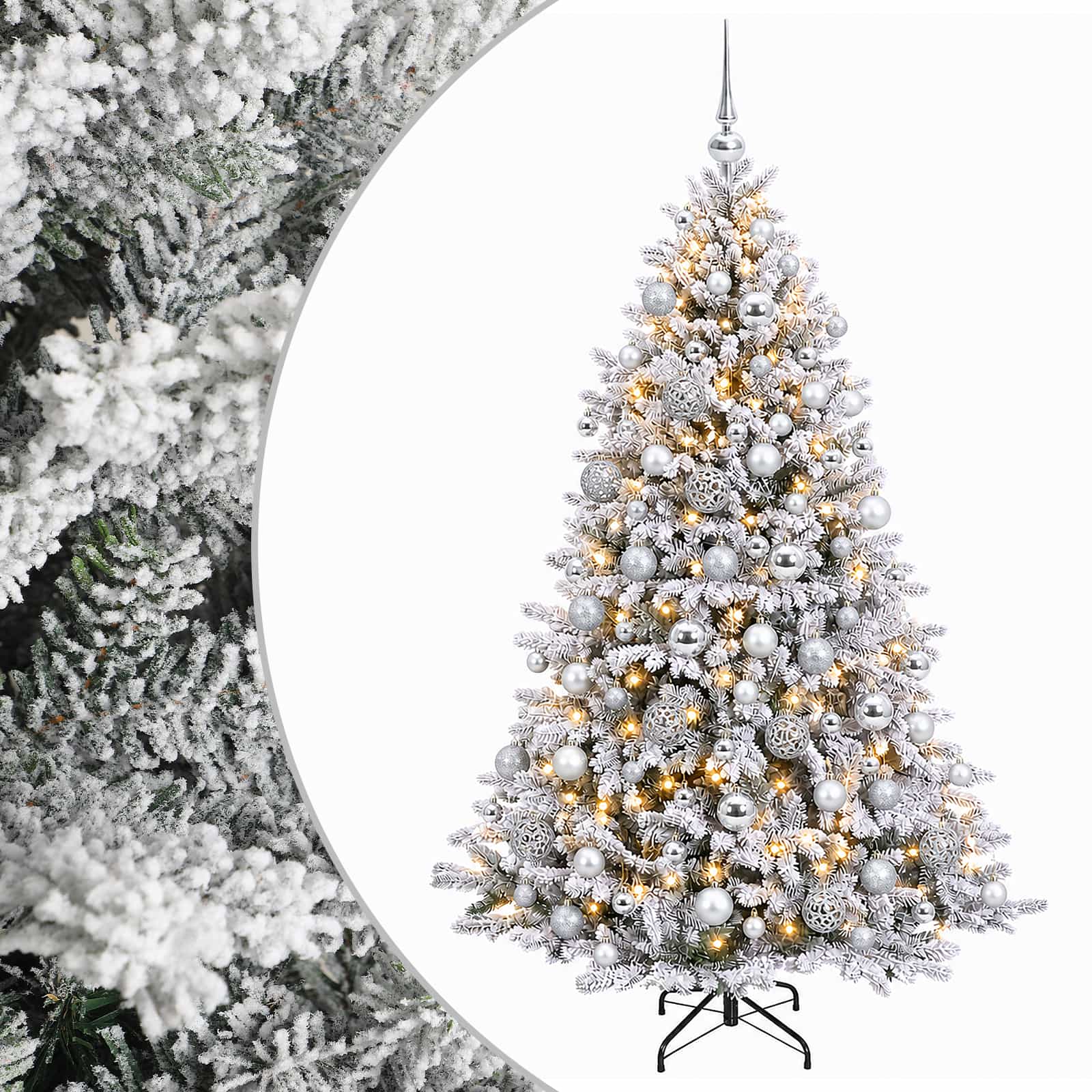 Umjetno božično drevo z okrasnimi kroglami 210 cm 300 LED