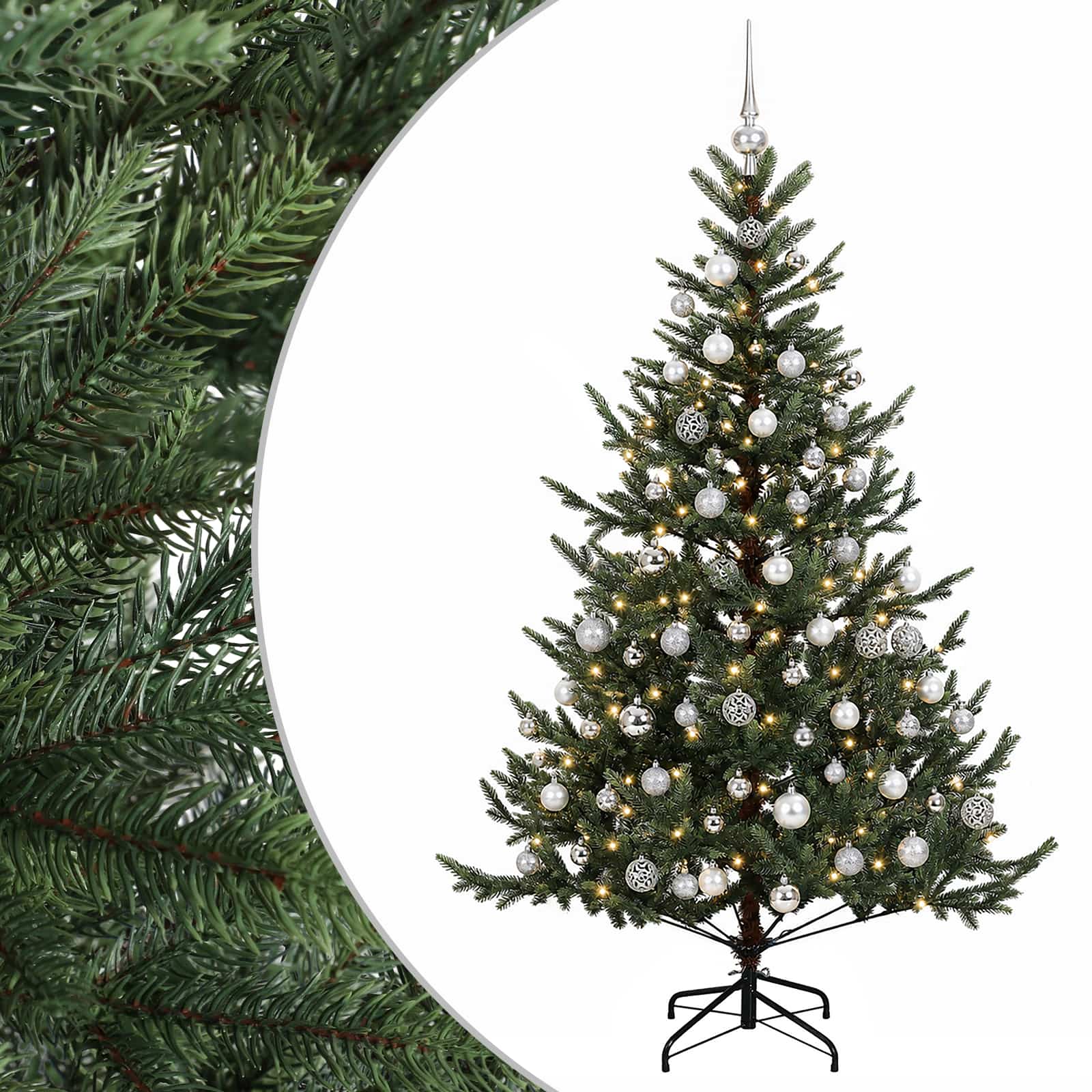 Umetna božična jelka z bučko 180 cm 300 LED Toplo bela